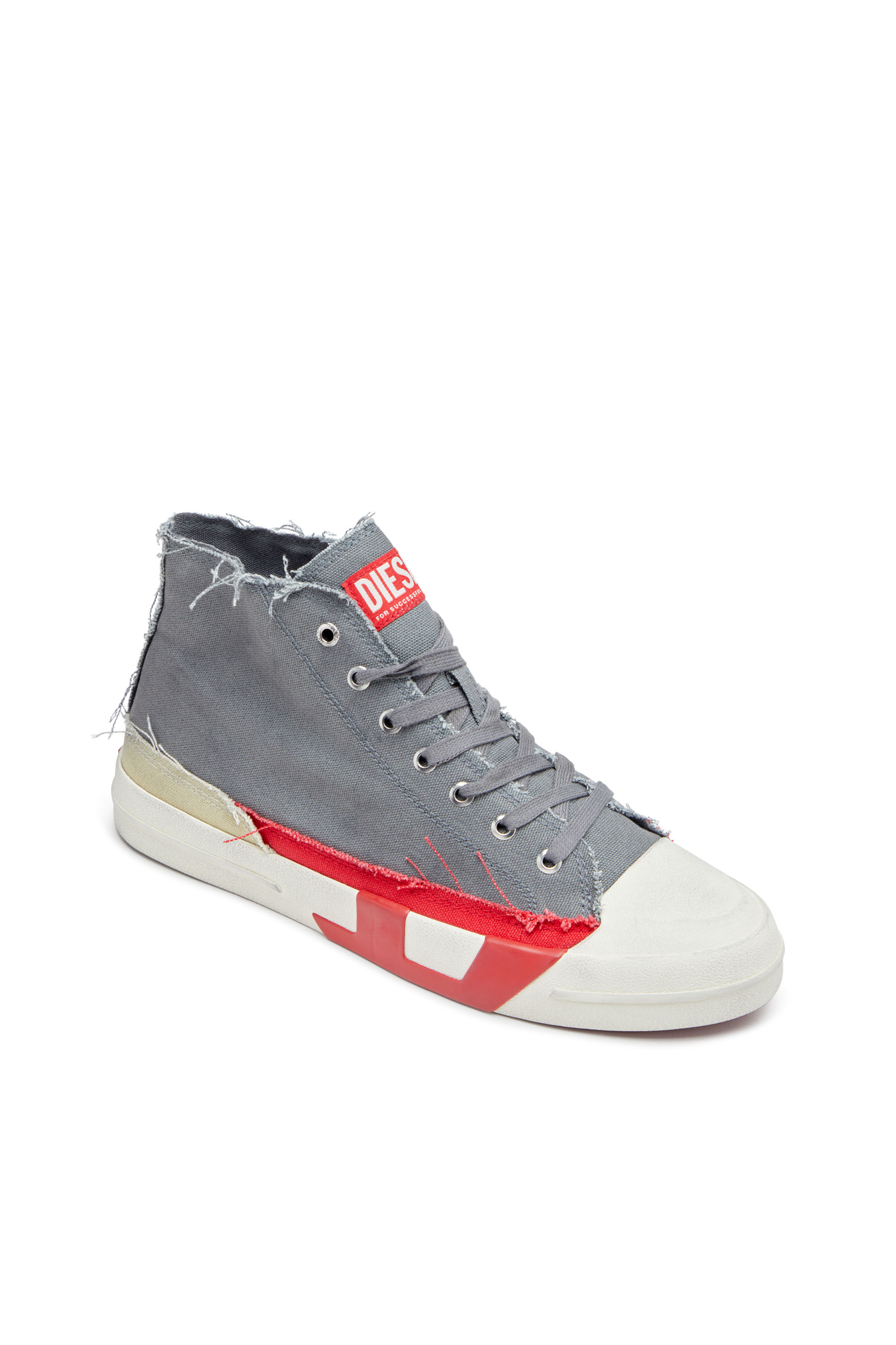 Diesel - S-D-VERSE MID, Man's S-D-Verse-Dirty-effect high-top canvas sneakers in Grey/Red - 7