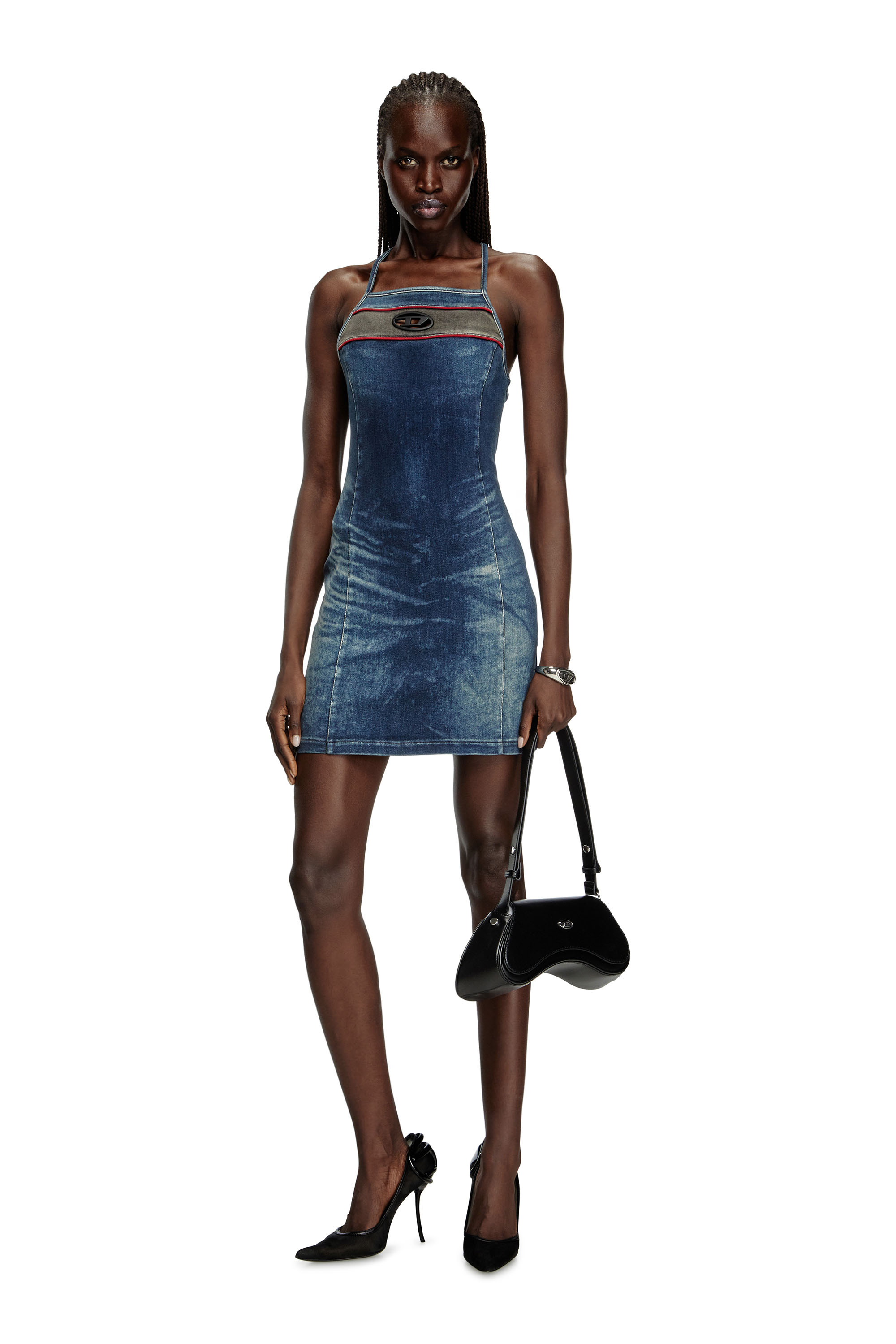 Diesel - DE-PILU-DRESS-S, Woman's Short dress in stretch bicolour denim in Dark Blue - 1