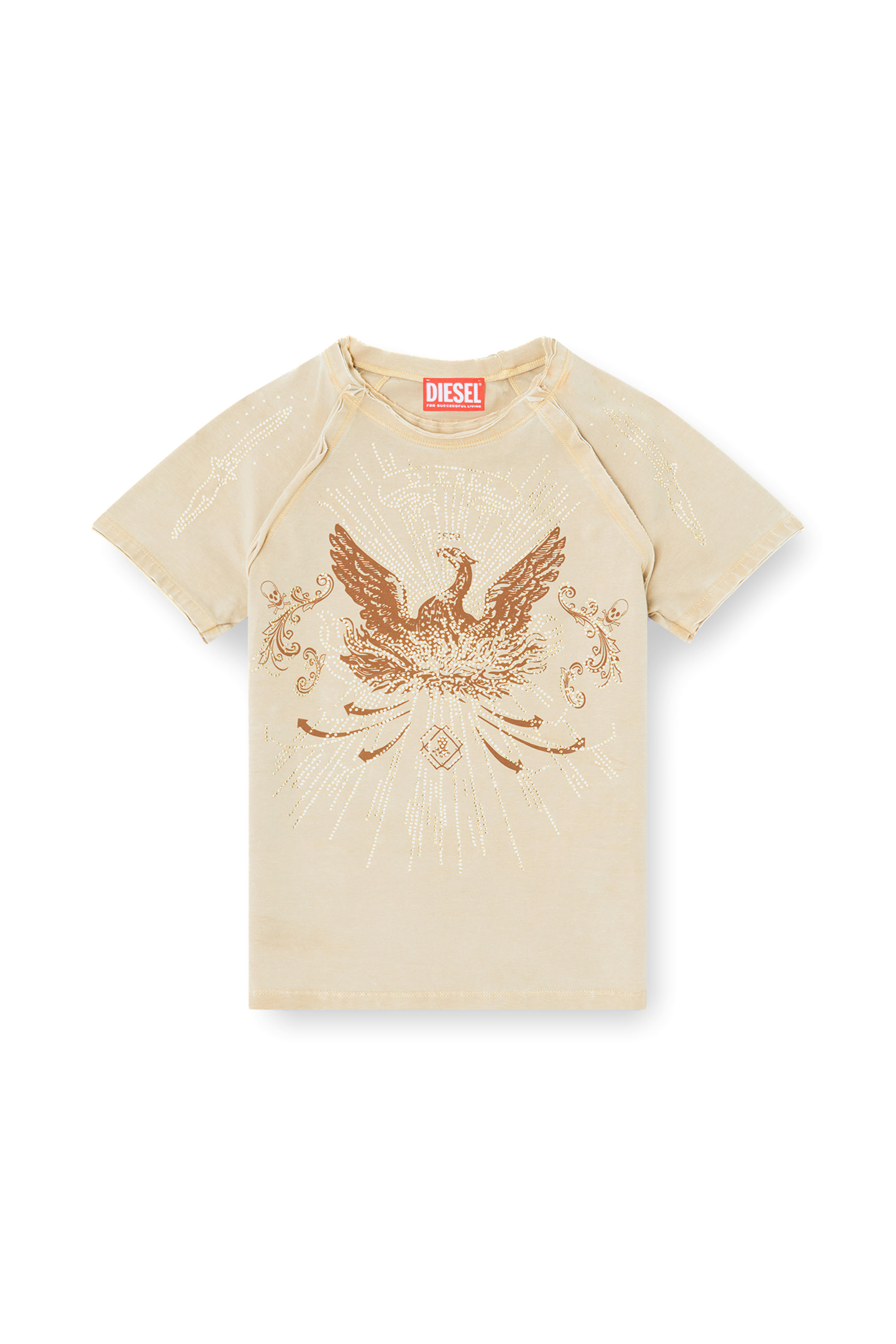 Diesel - T-ROWEENA, Woman's Phoenix T-shirt with rhinestones in Light Brown - 2
