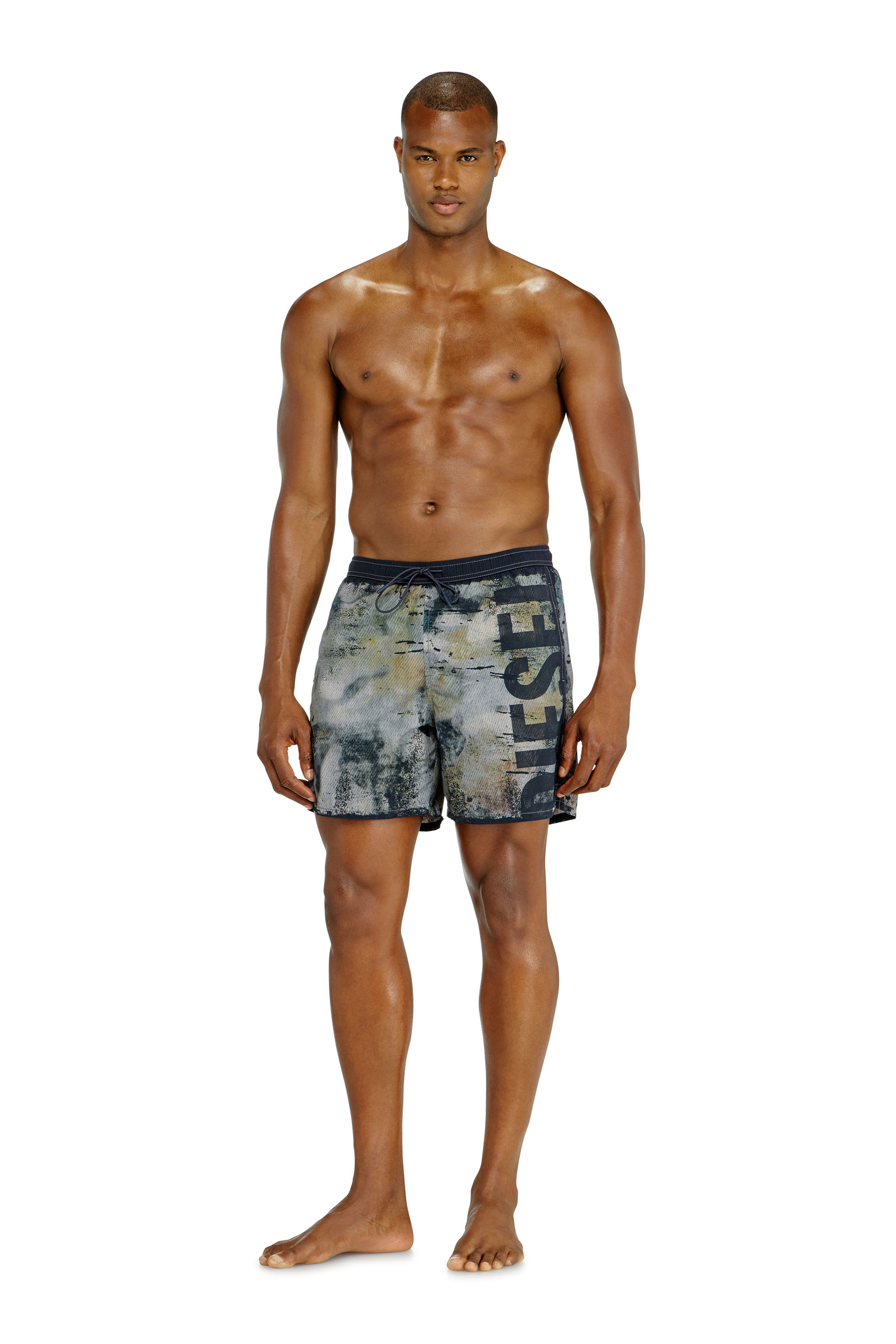 Diesel - SOCCER-41-UTLT, Man's Swim shorts with distressed print and maxi logo in Multicolor - 1