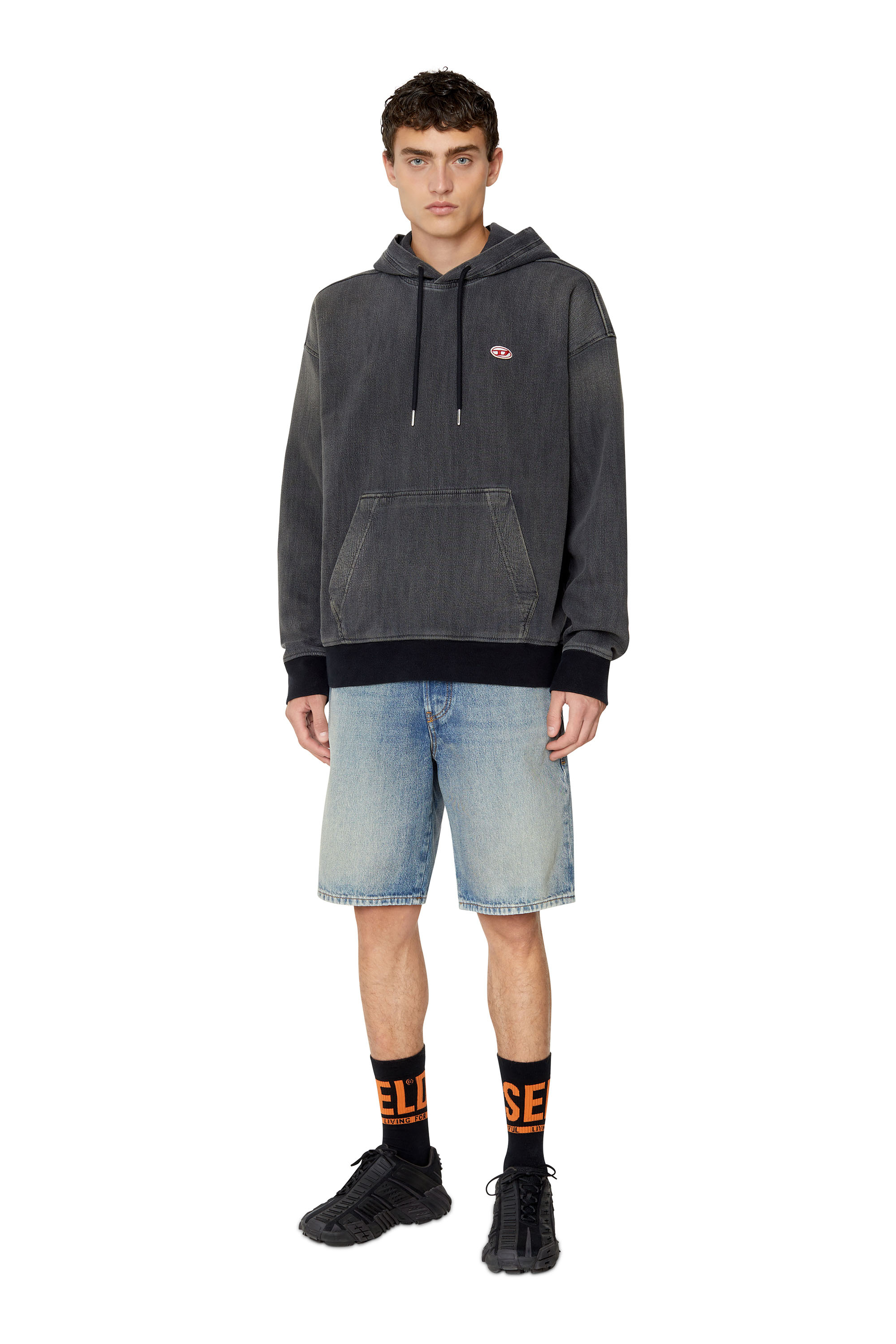 Diesel - D-UM-RIB TRACK DENIM HOODIE, Black/Dark grey - Image 2