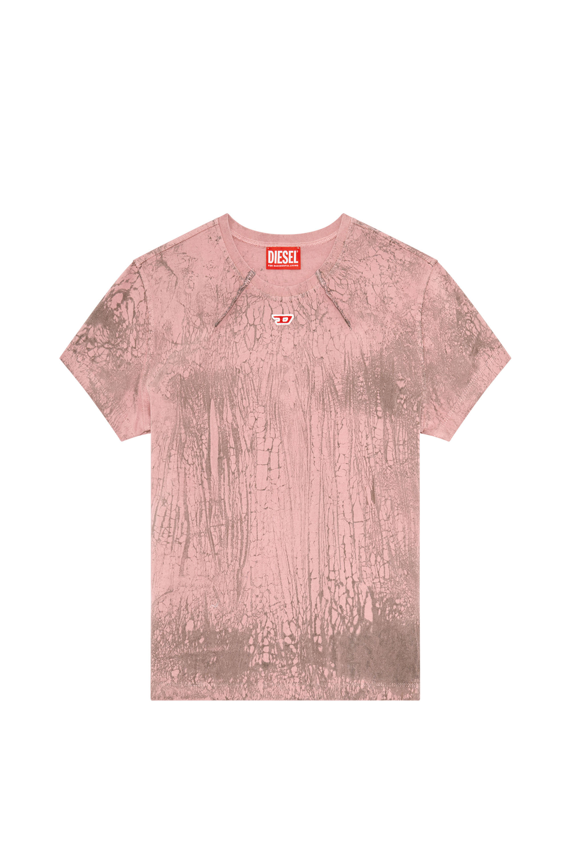 Diesel - T-UNCUTIE-LONG-N11, Woman Marbled jersey T-shirt with D patch in Pink - Image 3