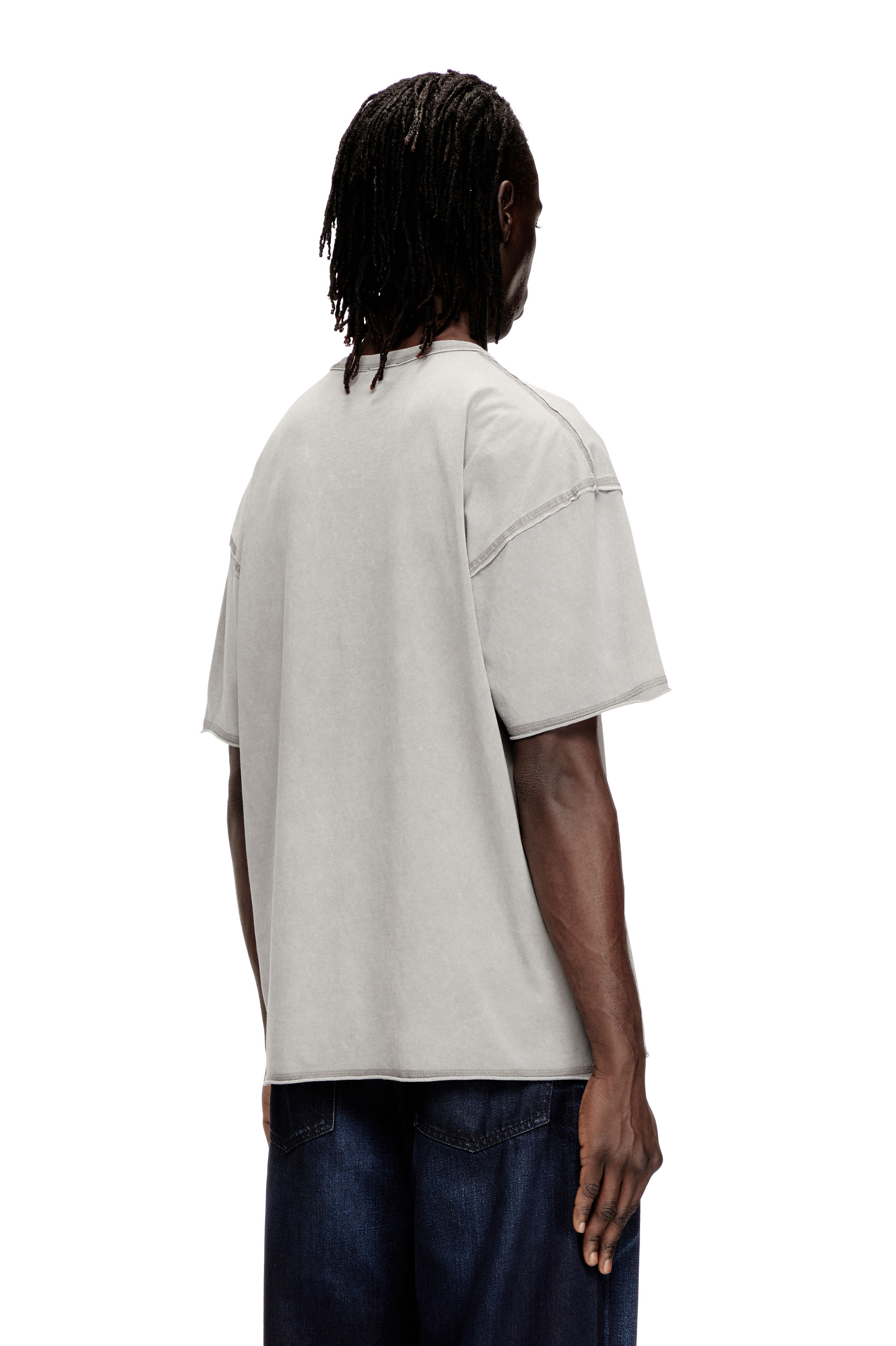 Diesel - T-RAWBOXT, Man's T-shirt with appliqu&eacute; logo and raw edge in Grey - 4