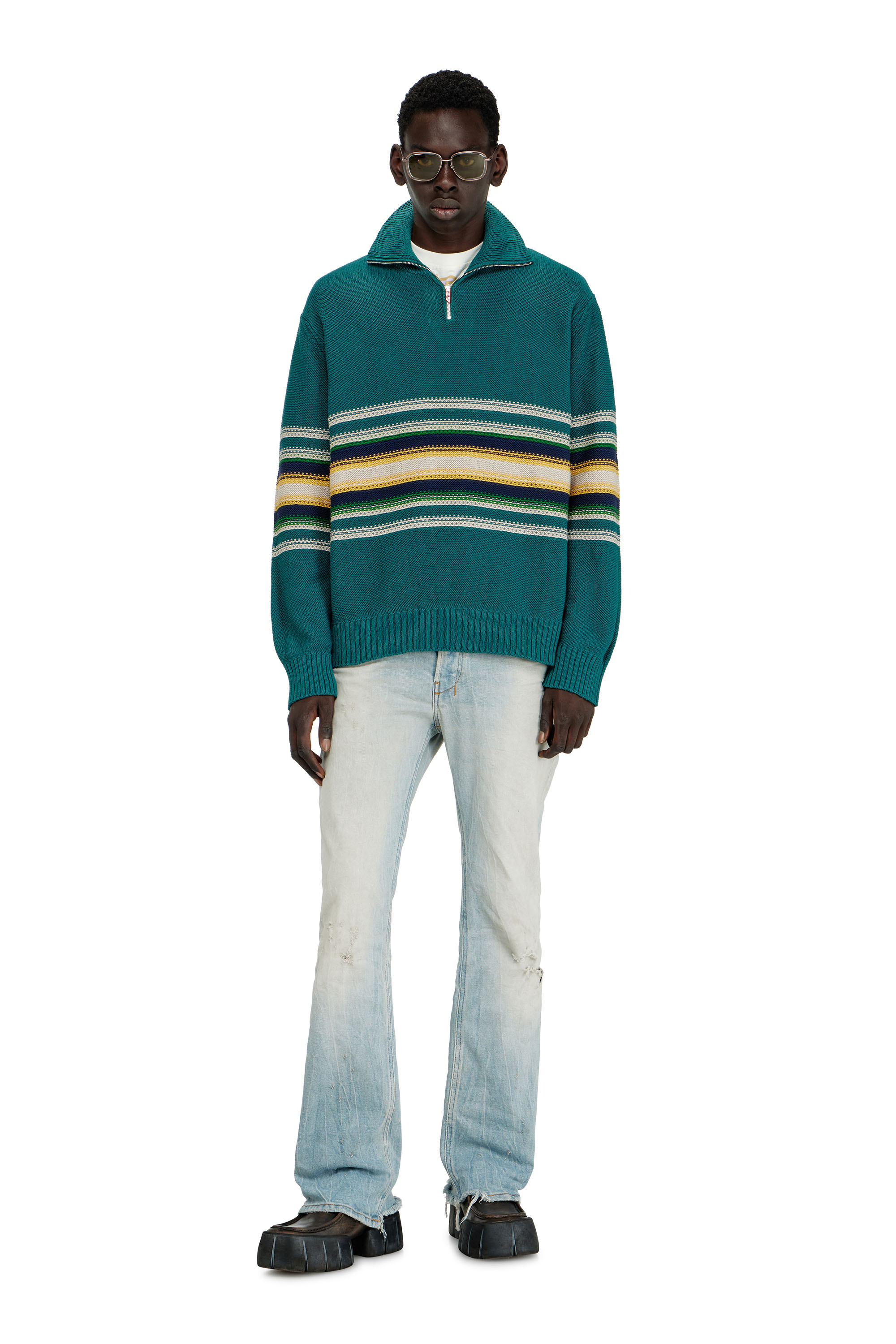 Diesel - K-TIMEO, Man's Cotton jumper with turtle neck in Green - 1