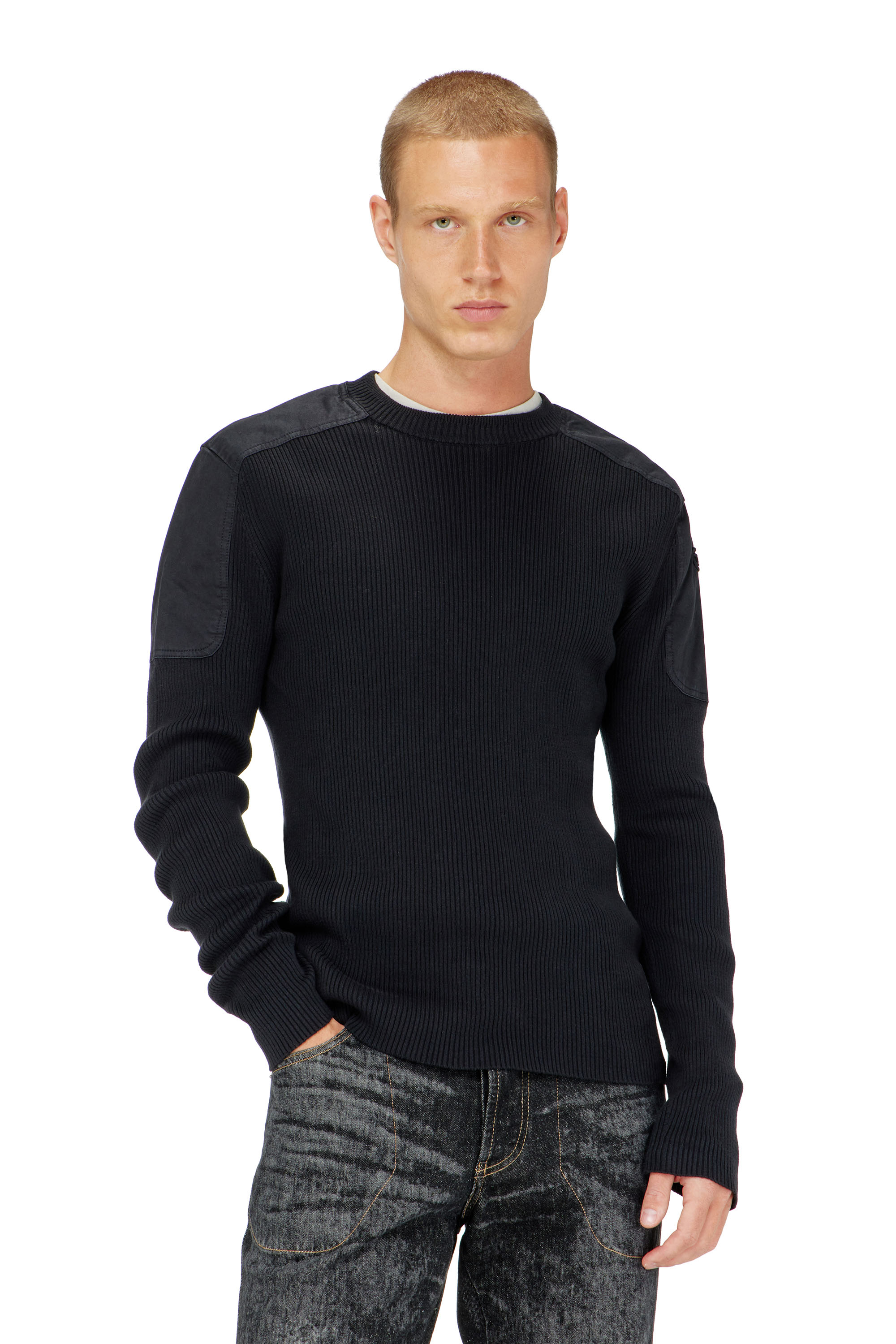 Diesel - K-MARTIN, Man's Ribbed jumper with shoulder panels in Black - 1