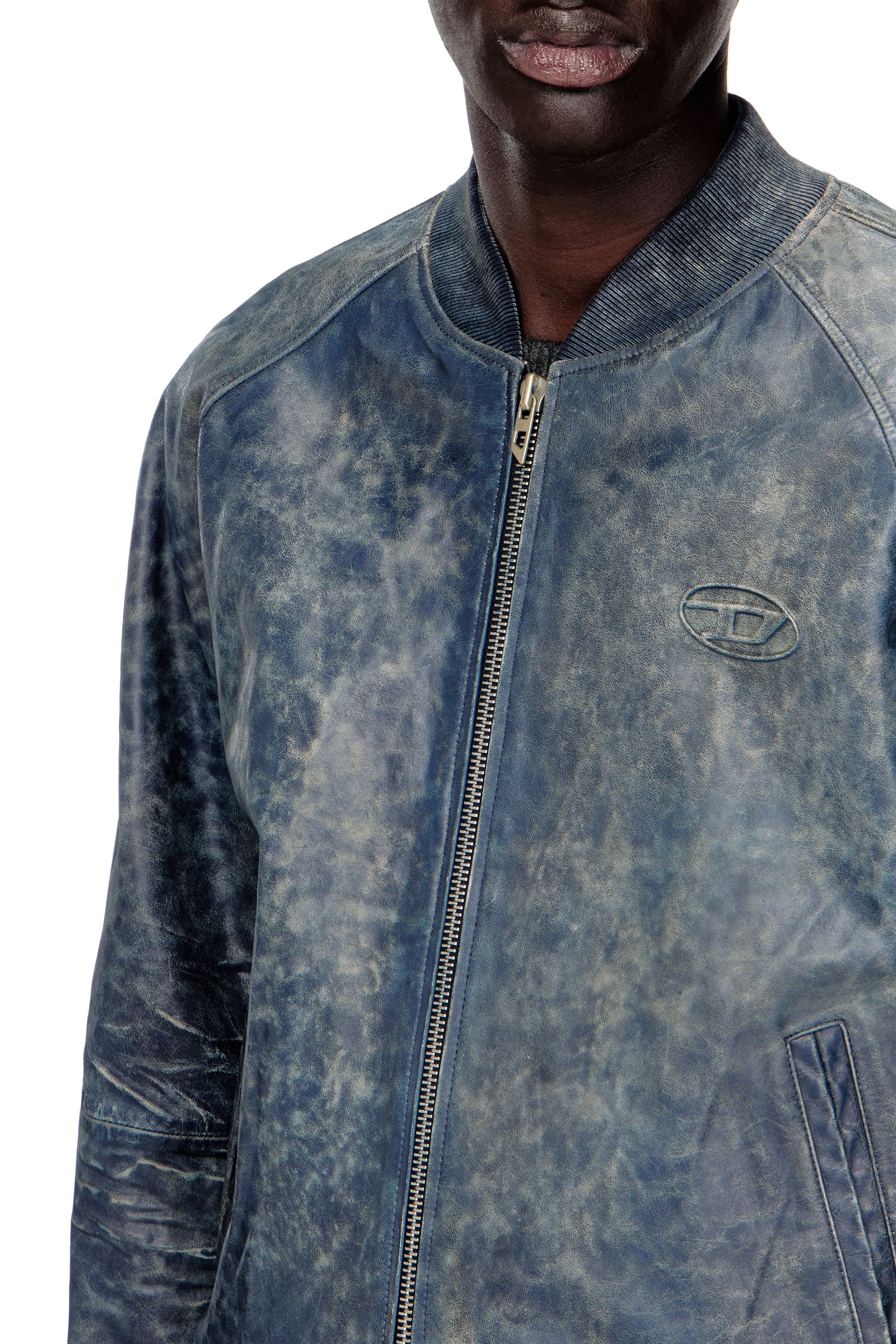 Diesel - L-COBB, Man's Bomber jacket in treated leather in Blue - 5