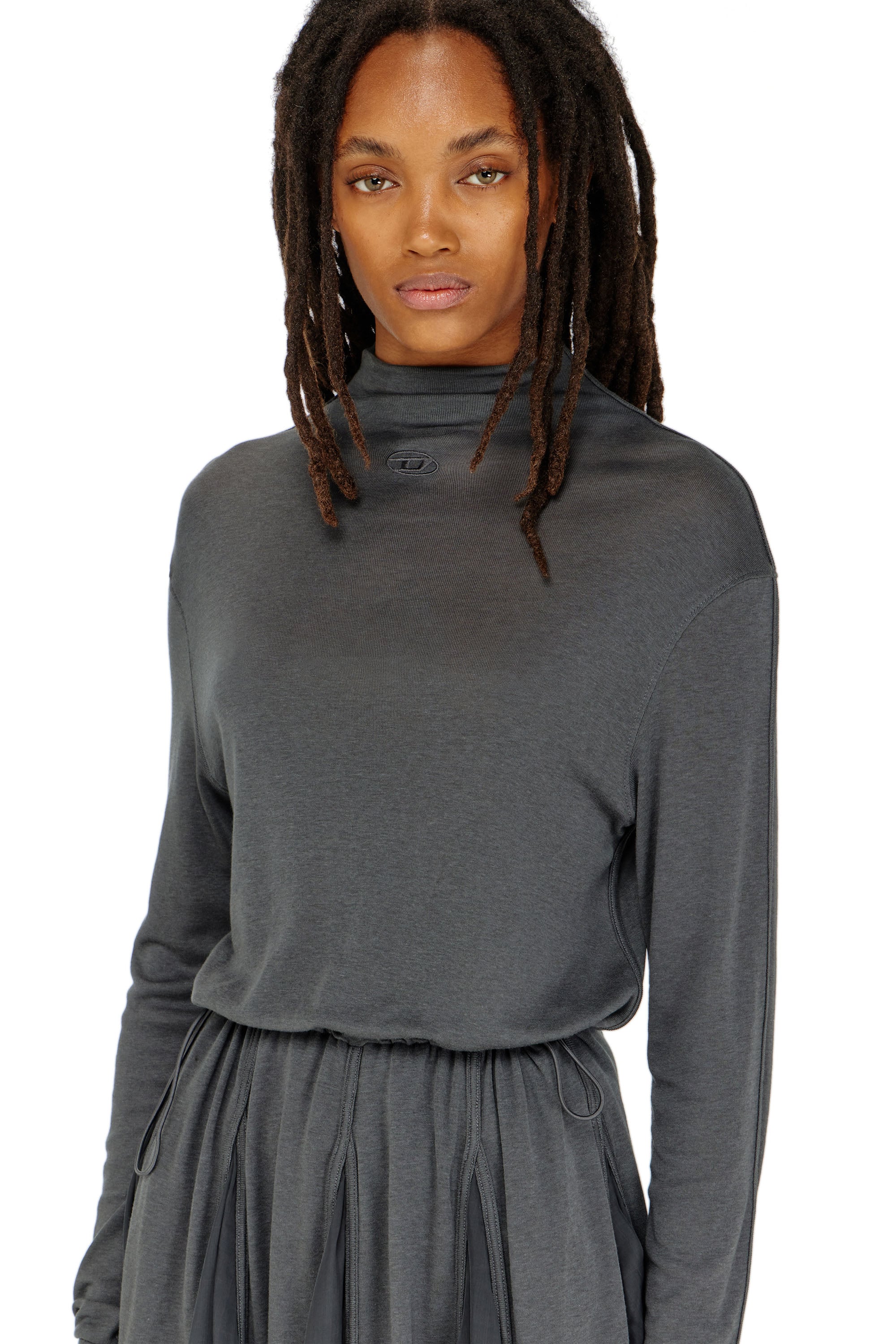 Diesel - D-REI, Woman's Turtleneck mini dress in jersey and chiffon in Dark grey - 4