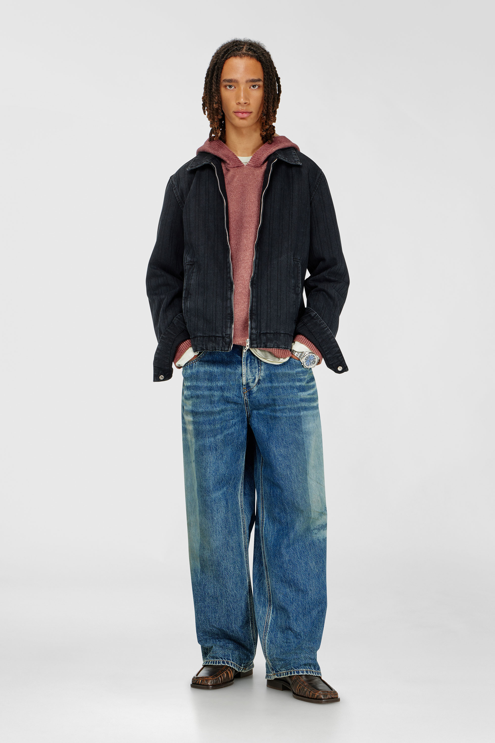 Diesel - D-ROHE, Man's Jacket in pinstripe denim in Black/Dark grey - 1