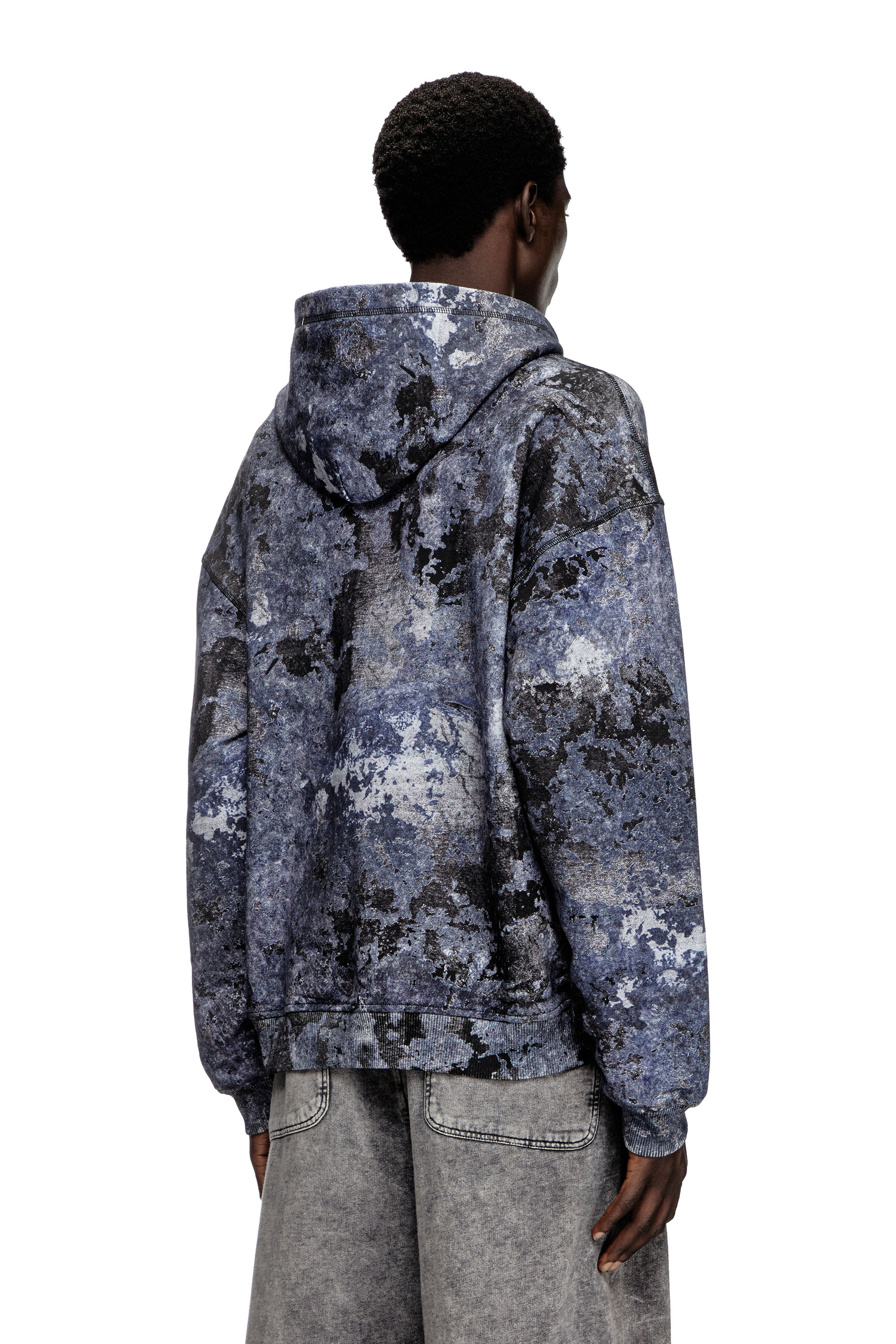 Diesel - S-BOXT-HOOD-R8, Man's Marble-effect burnout hoodie in Blue - 4