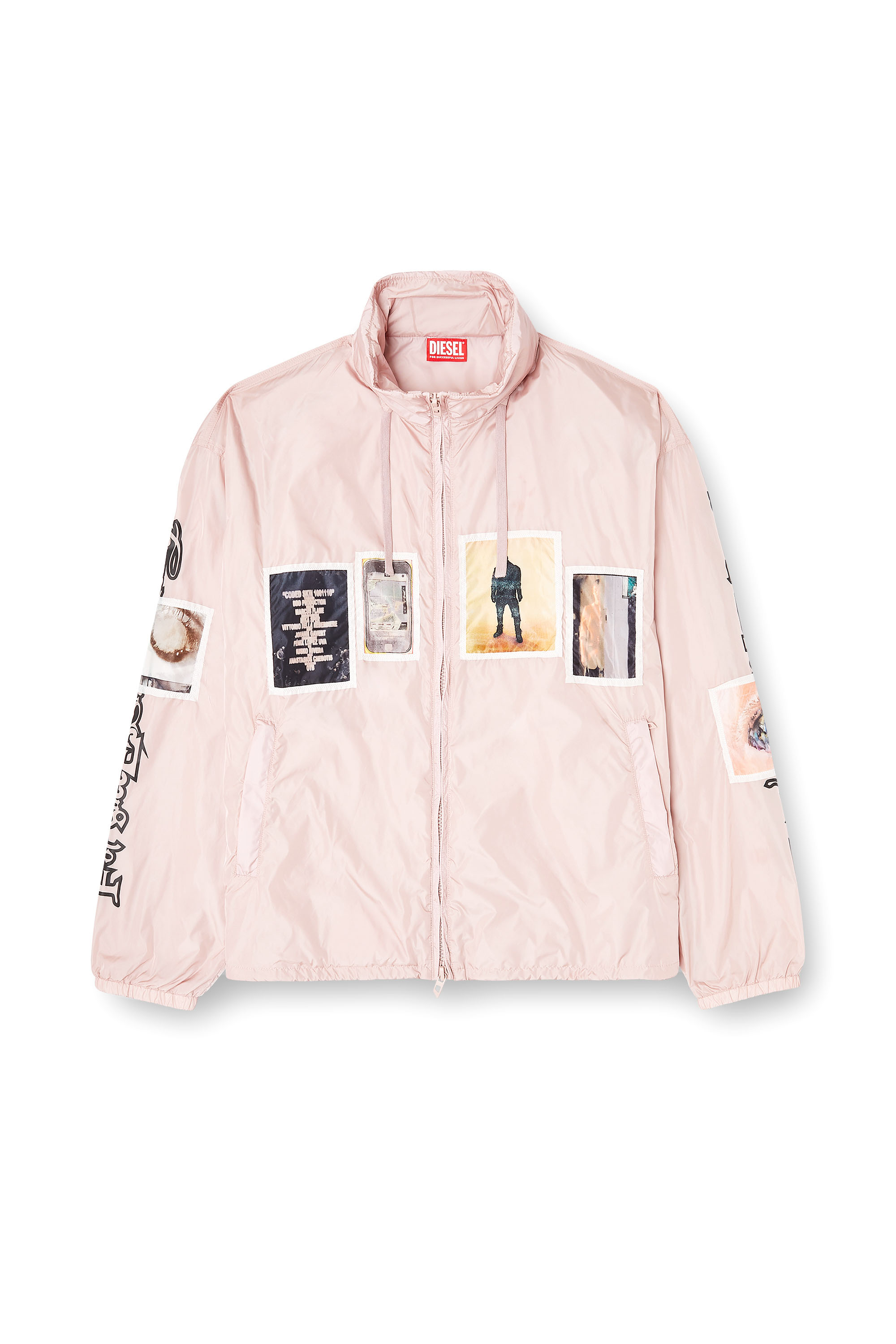 Diesel - J-CLAUS-A-GSBR, Man's Windbreaker with graphic patches in Pink - 2