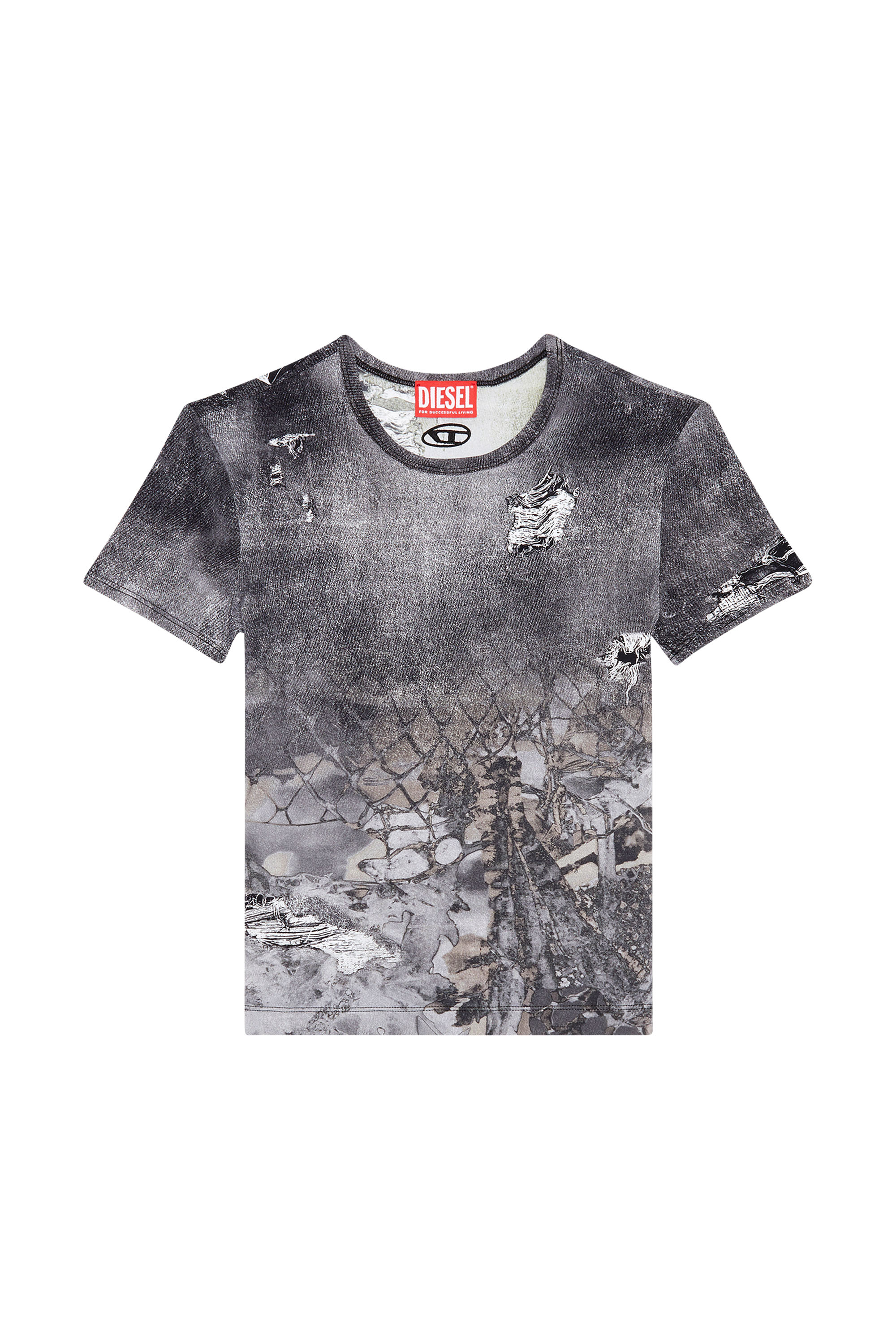 Diesel - T-UNCSKI, Woman Cropped T-shirt with abstract print in Grey - Image 3