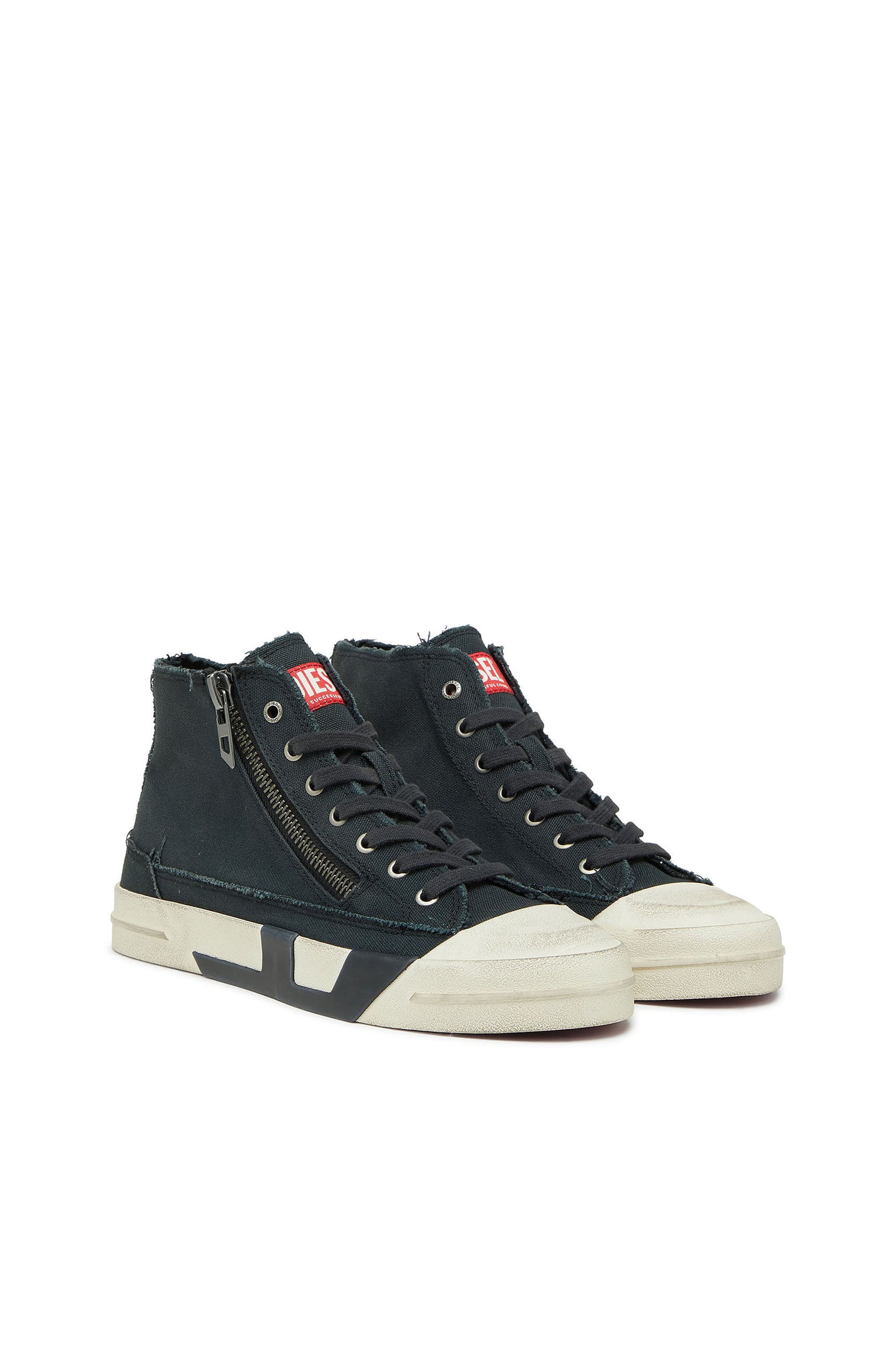Diesel - S-D-VERSE ZIP MID II, Man's S-D-Verse -  Sneakers in frayed canvas with D logo in Black - 2