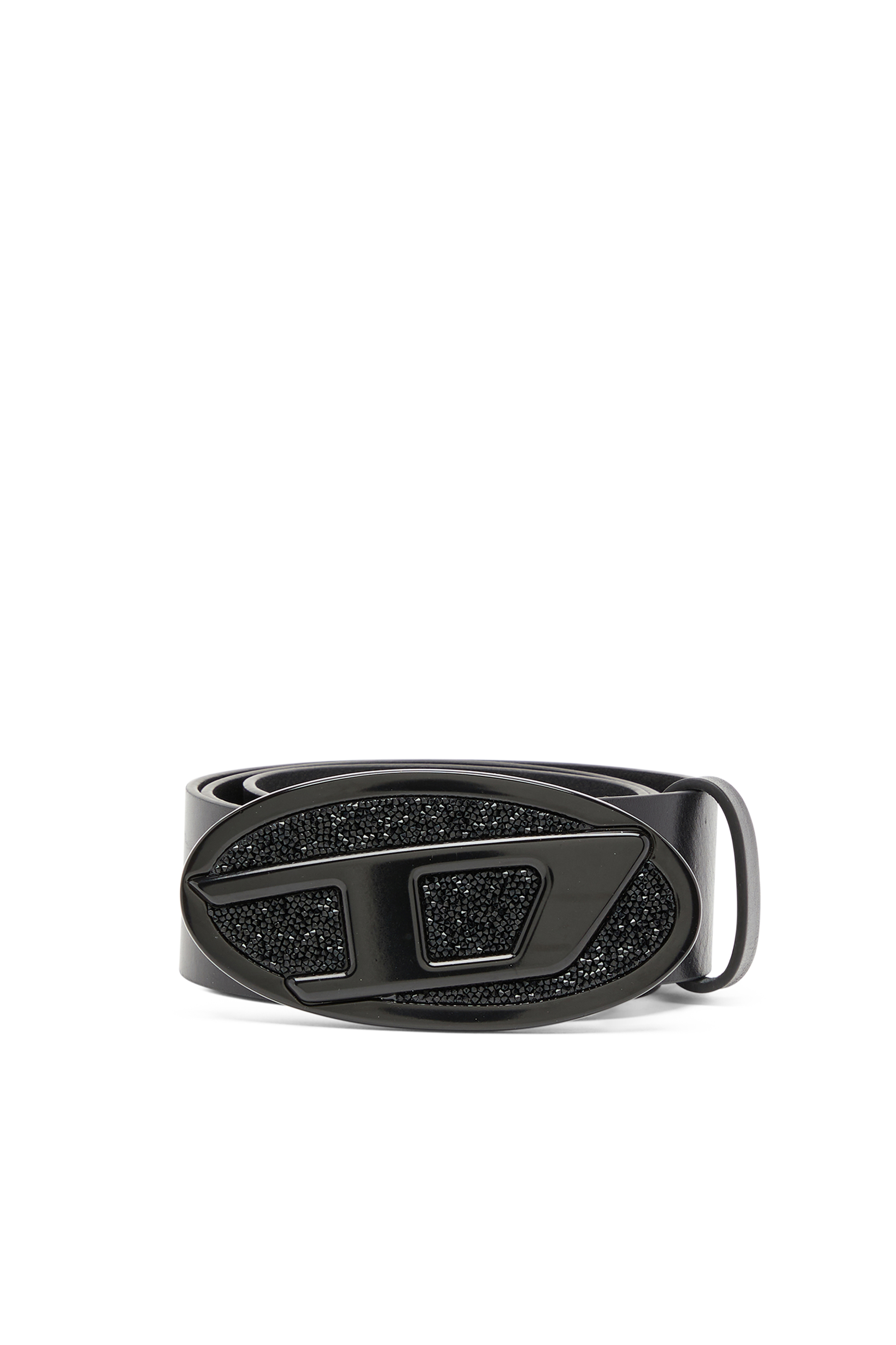 B-1DR 2.0 FULL ROCKS, Black Diesel - B-1DR 2.0 FULL ROCKS, Woman's 4cm leather belt with rhinestone Oval D buckle in Black - 1