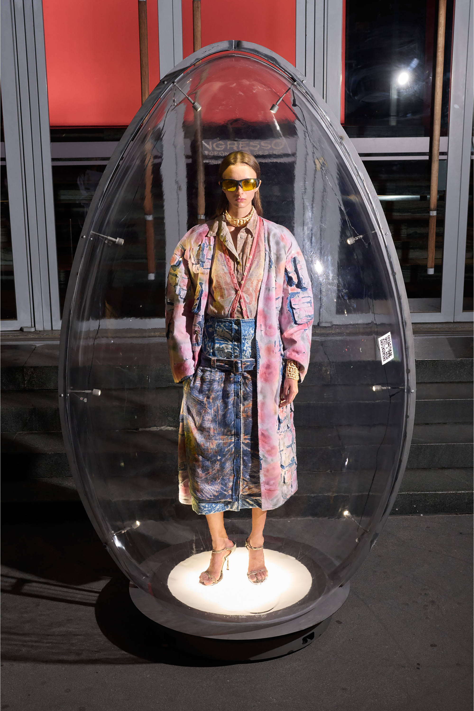 Diesel - DE-SELDOR-FSI, Woman's Denim coat with peel-off check jersey in Blue/Pink - 6