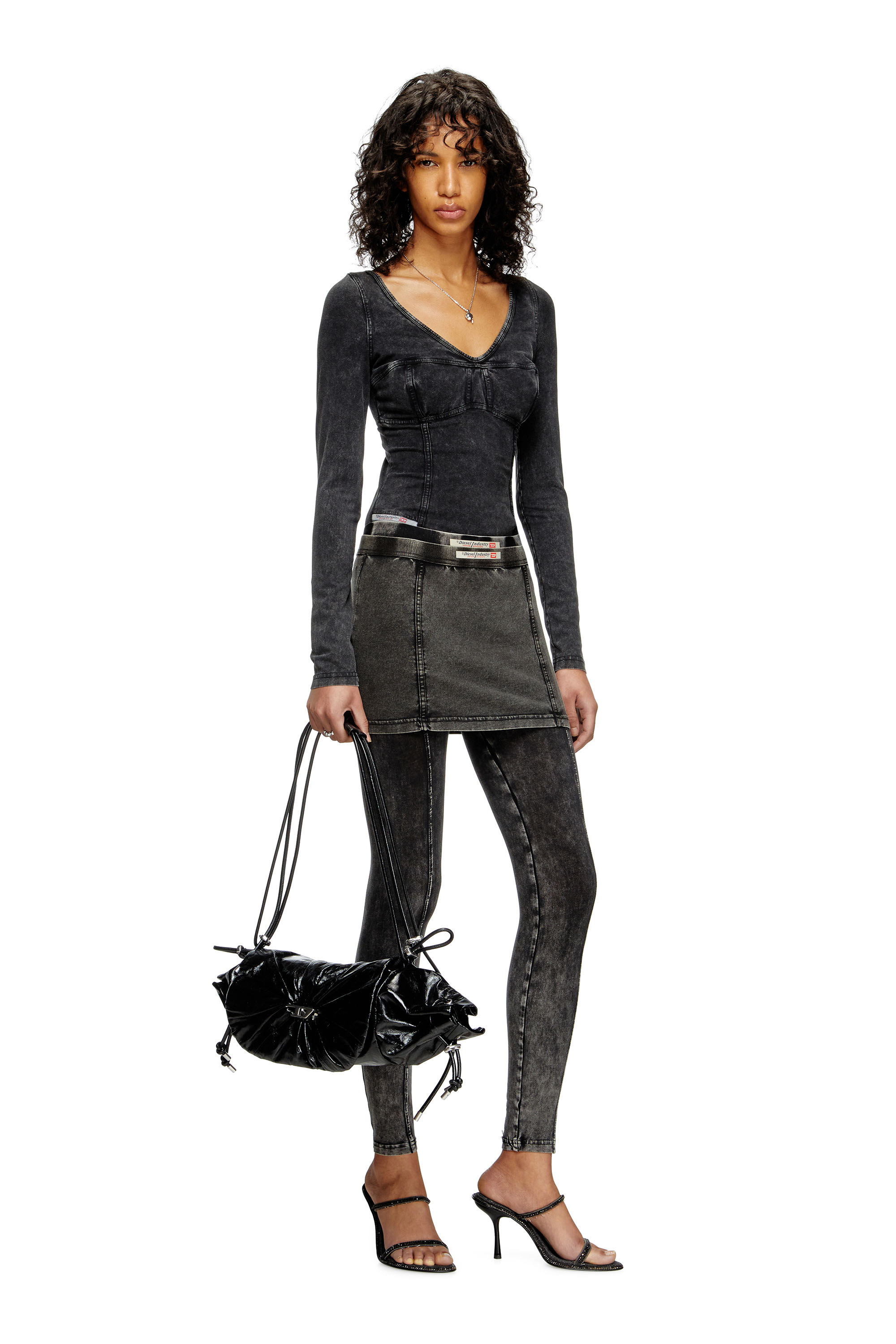 Diesel - T-ELIN, Woman's Long-sleeve top with denim effect in Black - 1