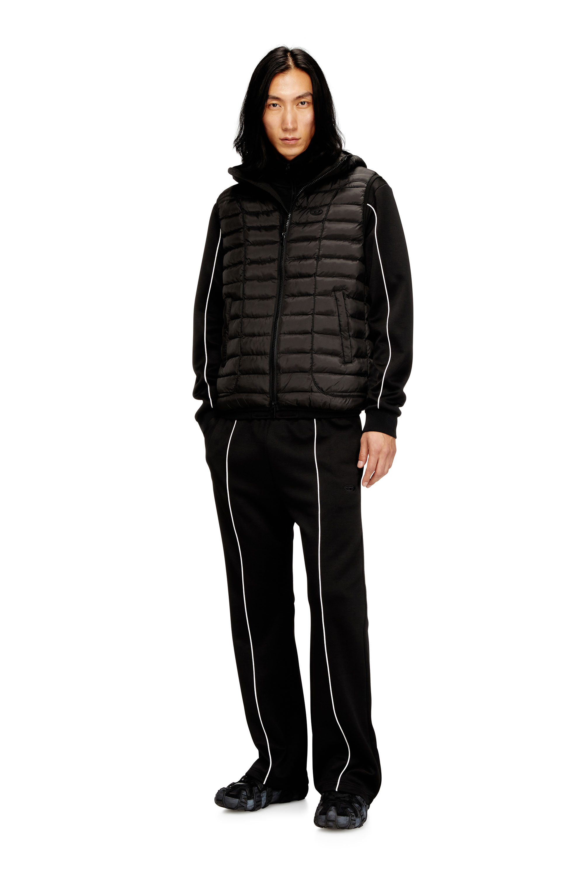 Diesel - W-TEMPLE, Man's Hooded puffer vest in light nylon in Black - 2