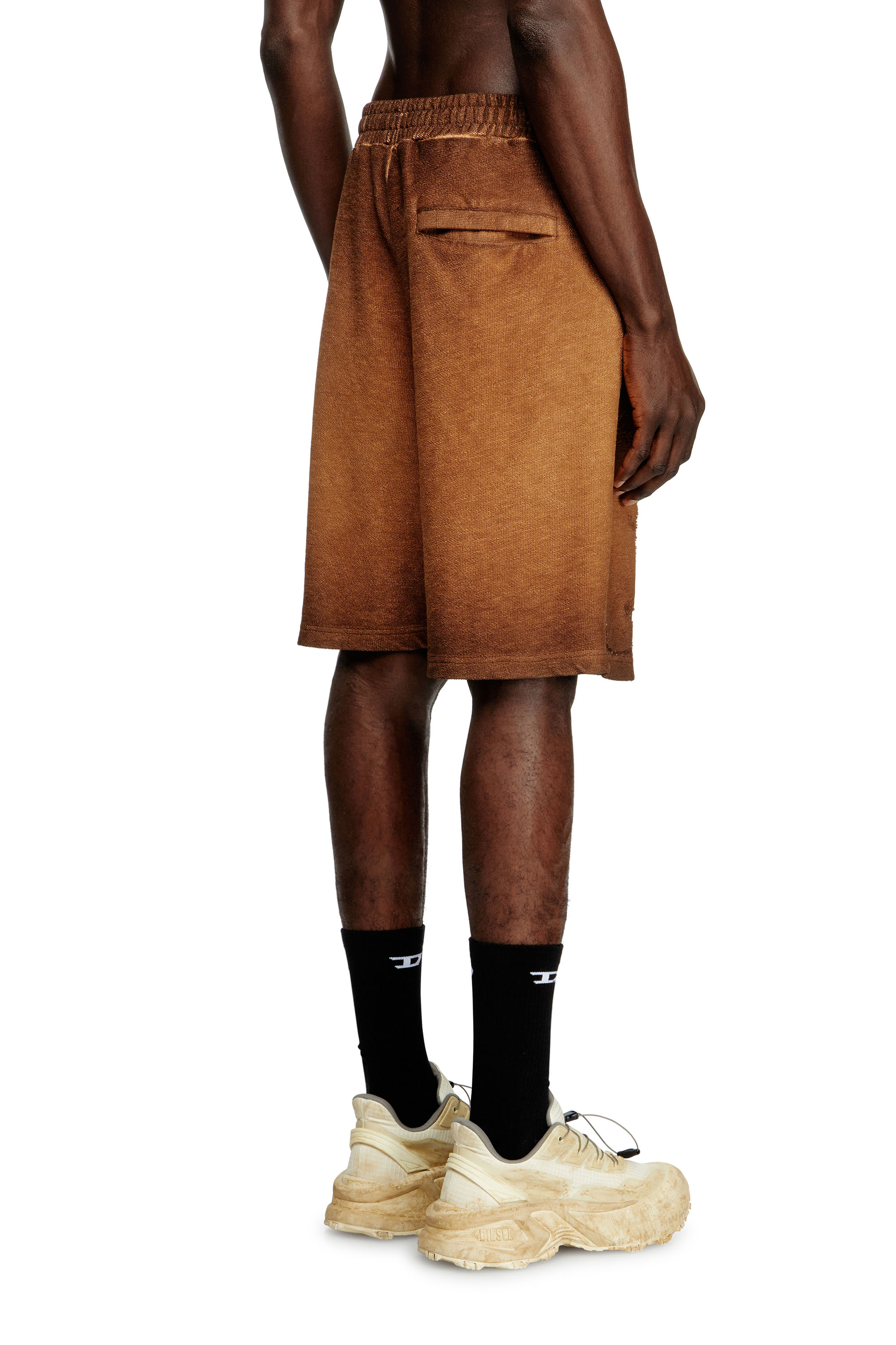 Diesel - P-CROWDE, Man's Sweat shorts with phoenix devoré in Brown - 4