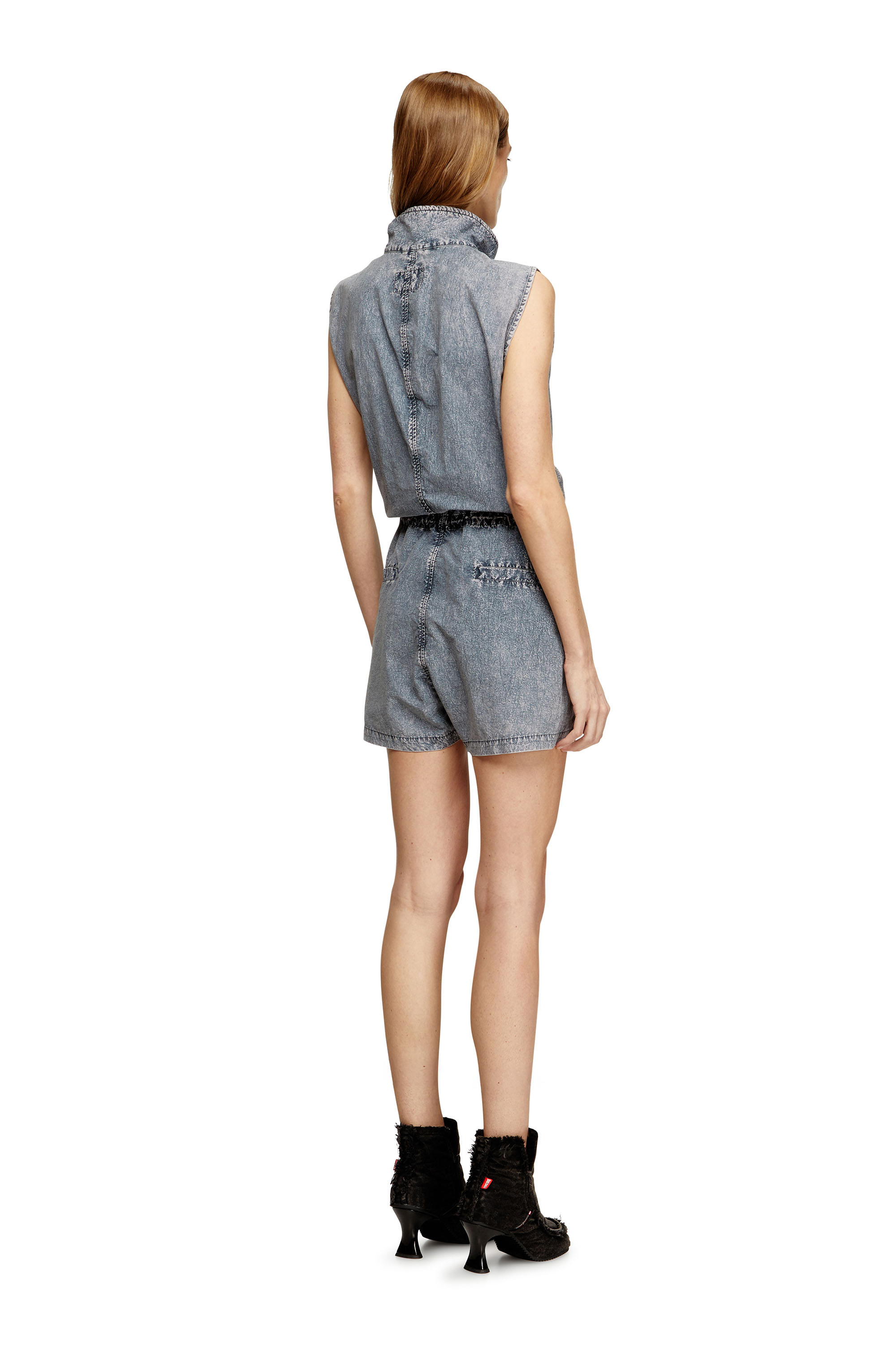 Diesel - J-ANNET, Woman's Playsuit in treated nylon in Medium blue - 4