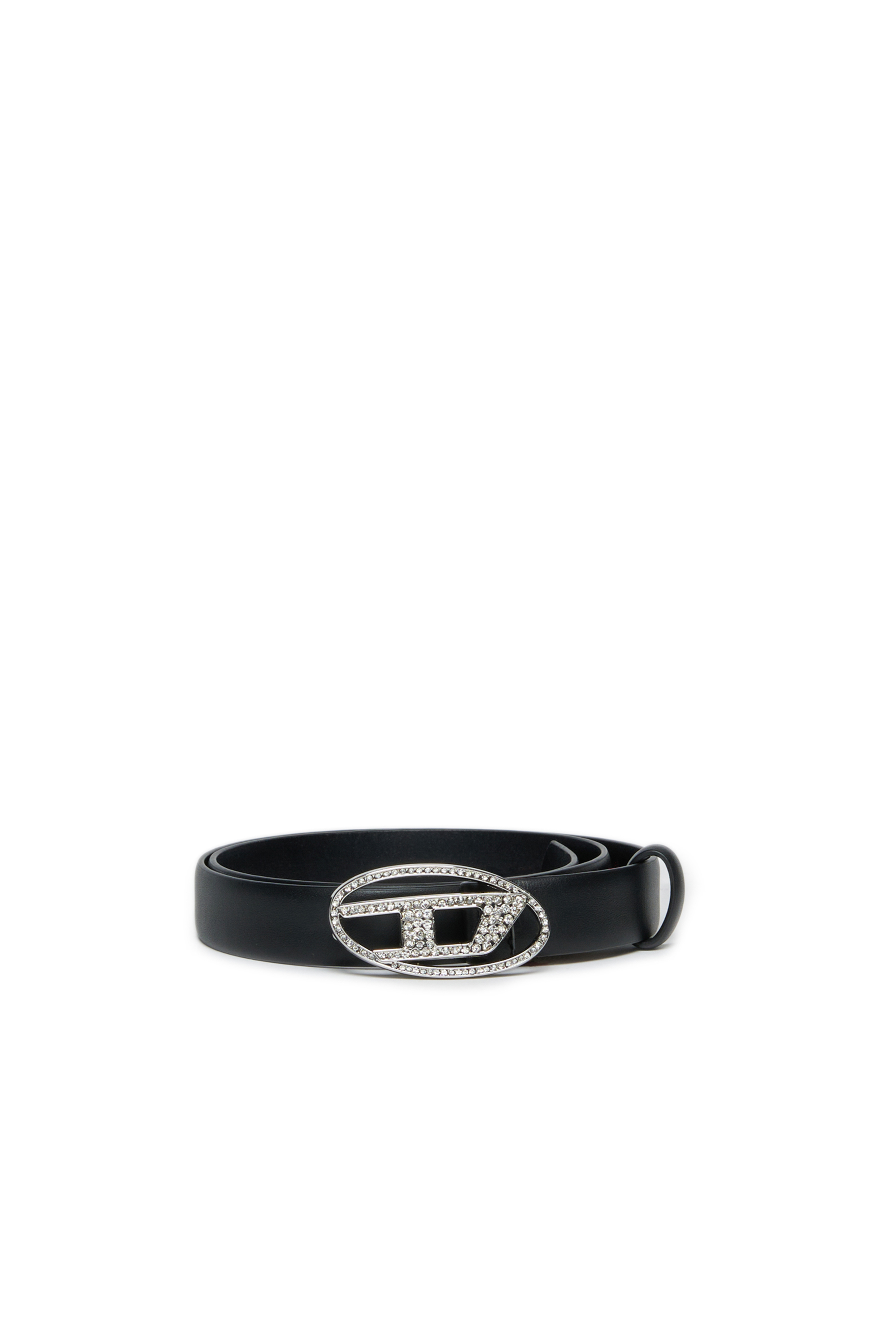 Diesel - B1DRCRYSTAL, Woman's 2cm leather belt with jewel buckle in Black - 1