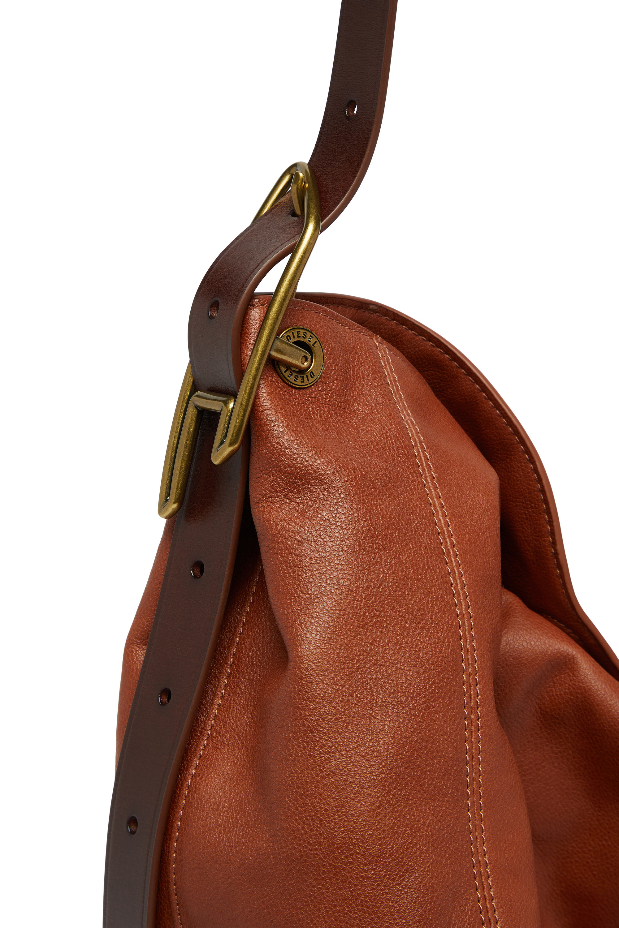 Diesel - D-LINE HOBO L, Woman's D-Line-Hobo bag in shiny wrinkled leather in Brown - 5