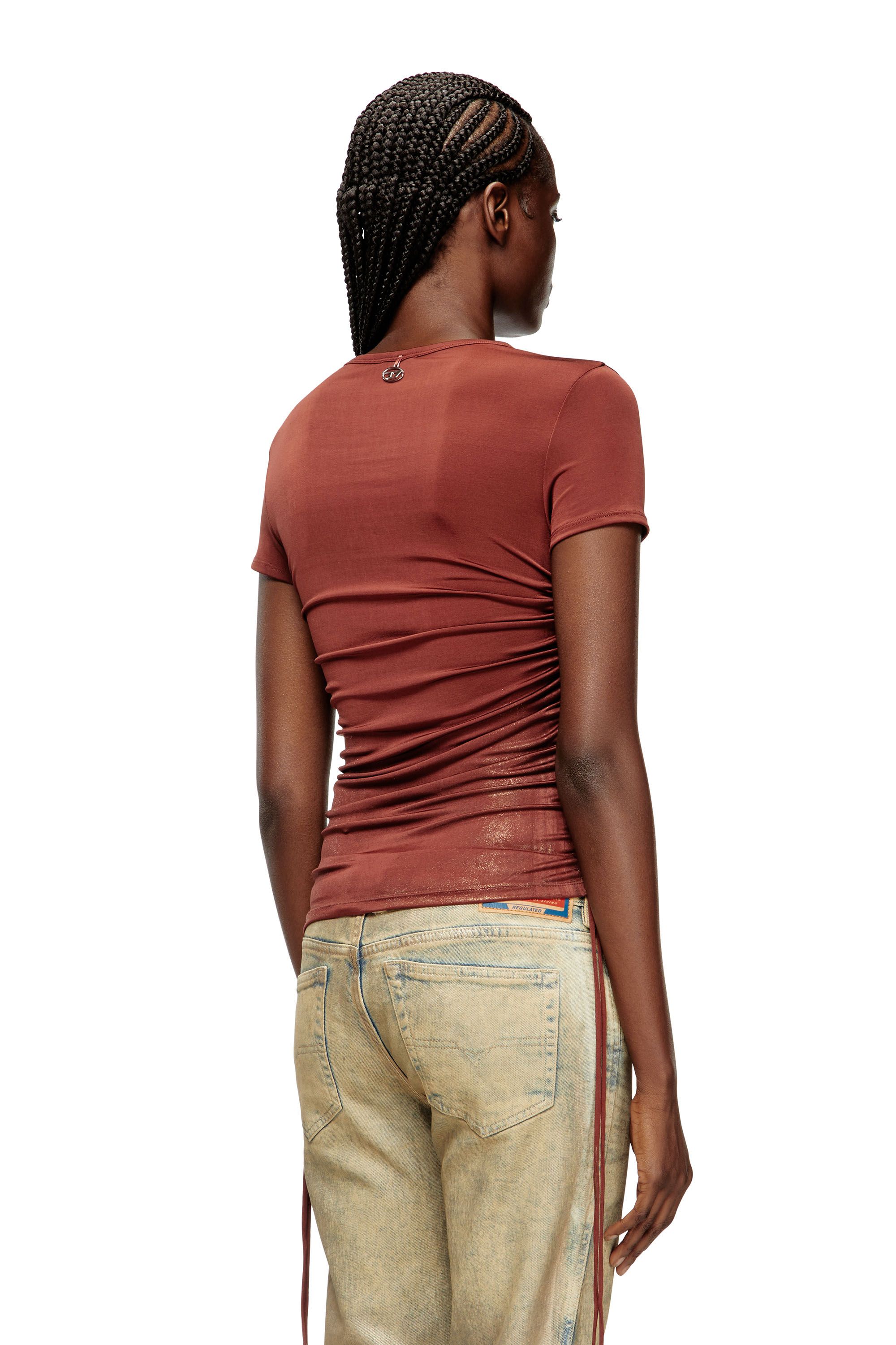 Diesel - T-REY, Woman's Jersey top with drawstring sides in Brown - 4