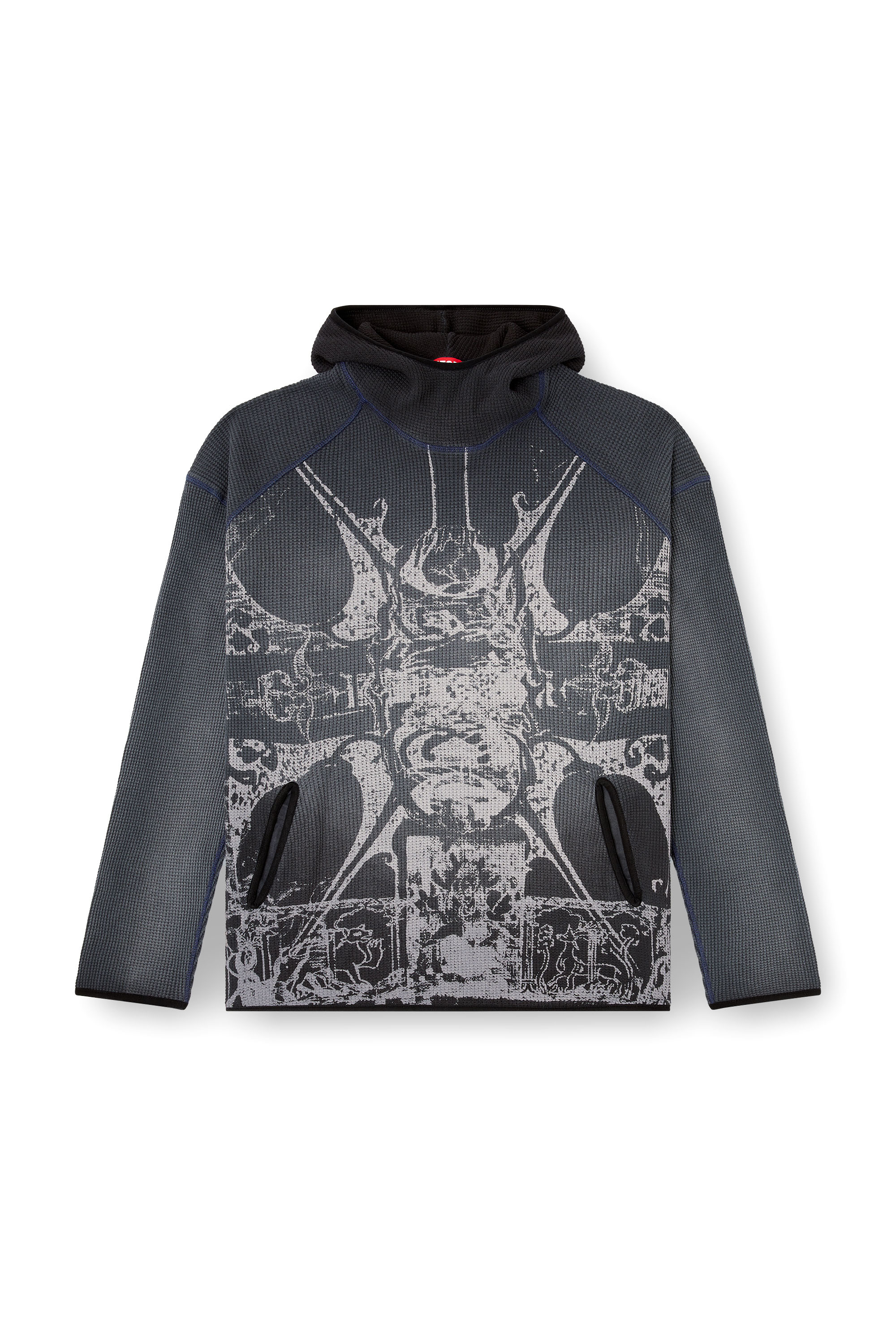 Diesel - S-WAF-HOOD-NEW, Man's Faded waffle hoodie with graphic print in Black - 5