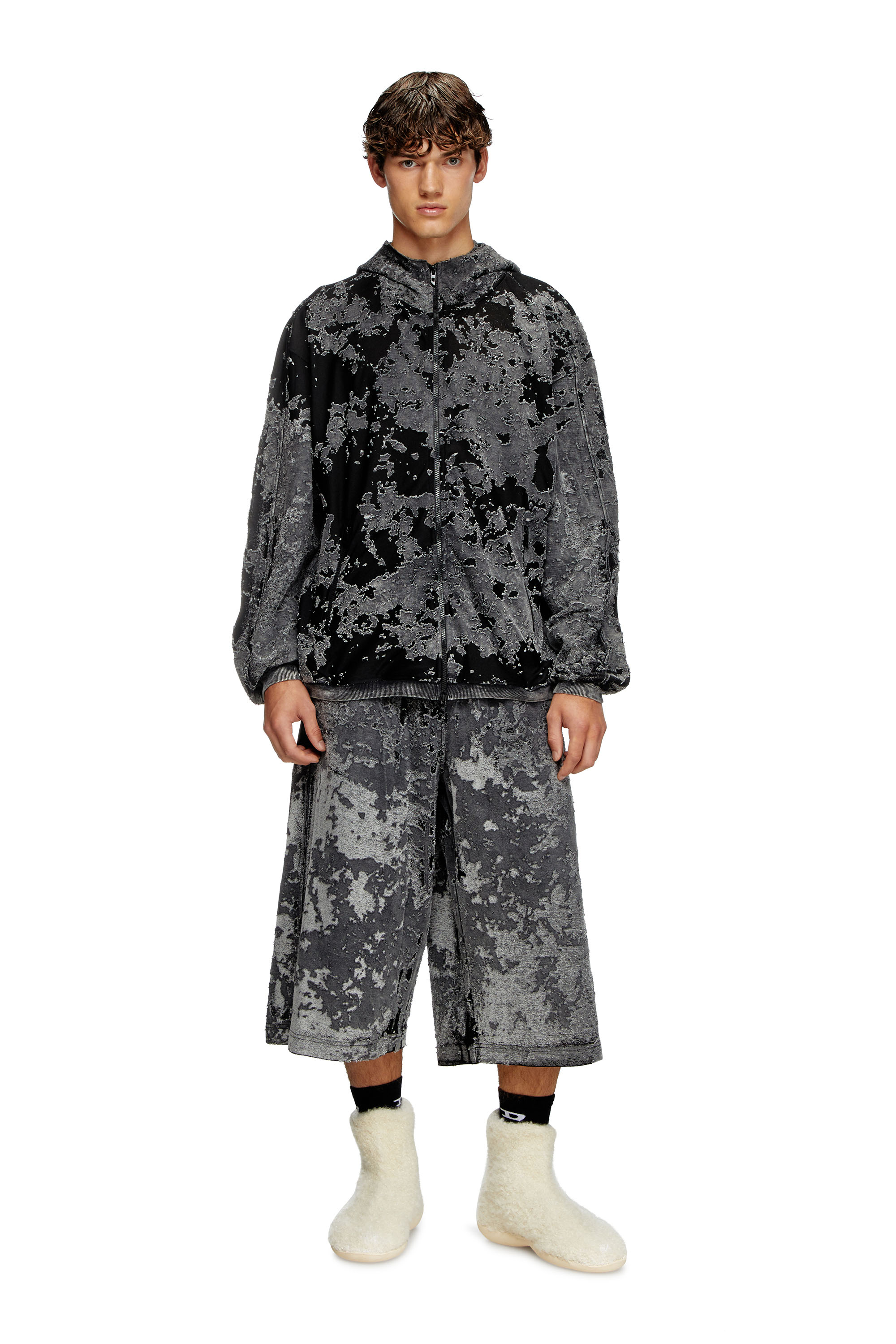 Diesel - S-IRTA, Man's Burnout hoodie with camo effect in Black - 2