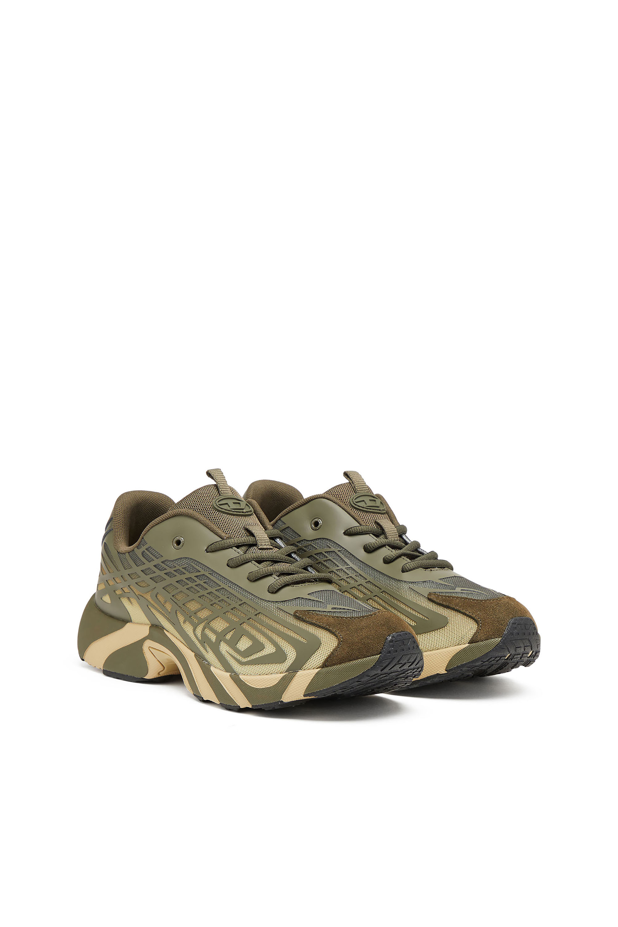 Diesel - S-D-VIT'S 500 LOW, Man's D-Vit-Sneakers in striped dégradé mesh in Green/Brown - 3