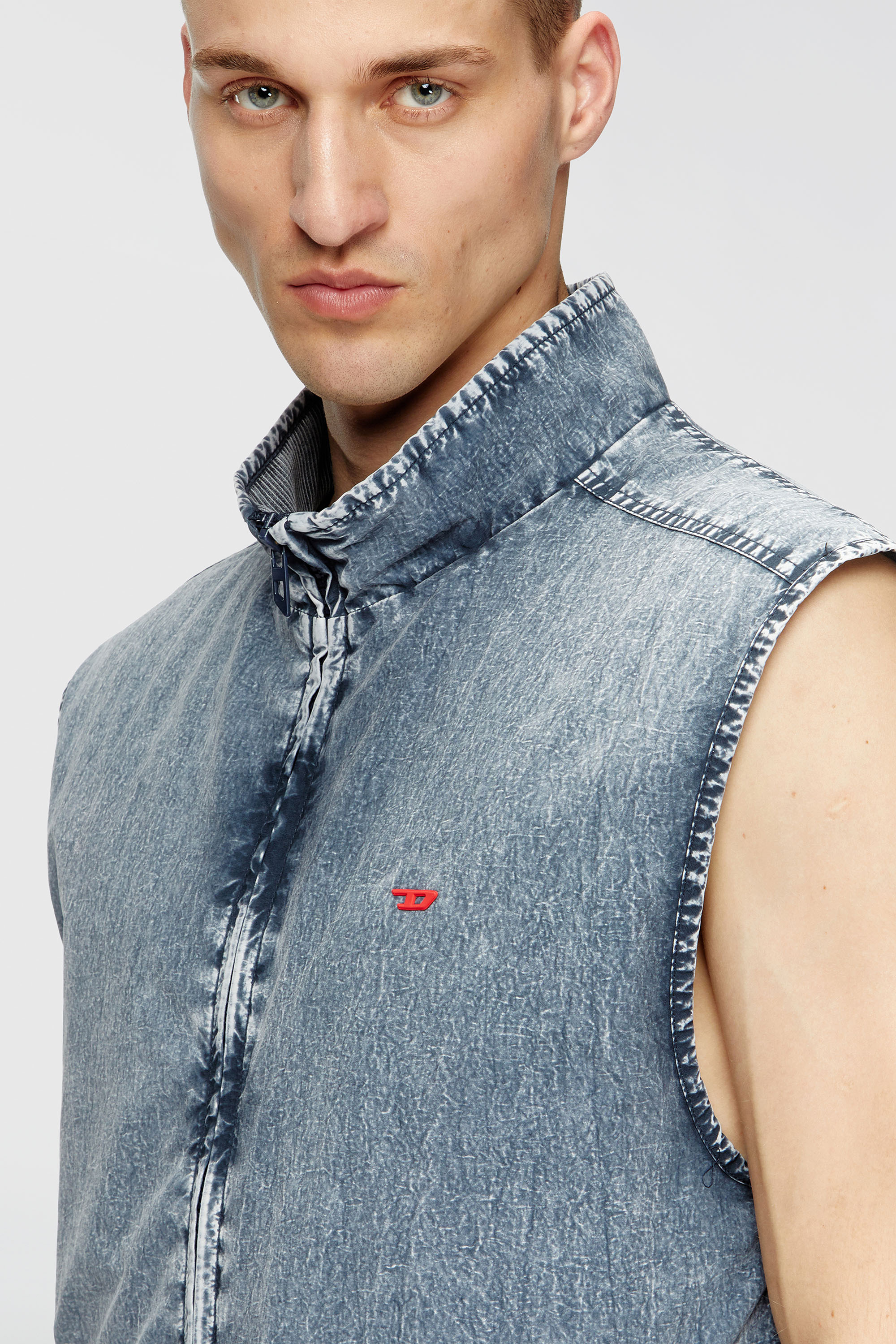Diesel - J-ERB, Man's Vest in recycled nylon taslan in Medium blue - 5