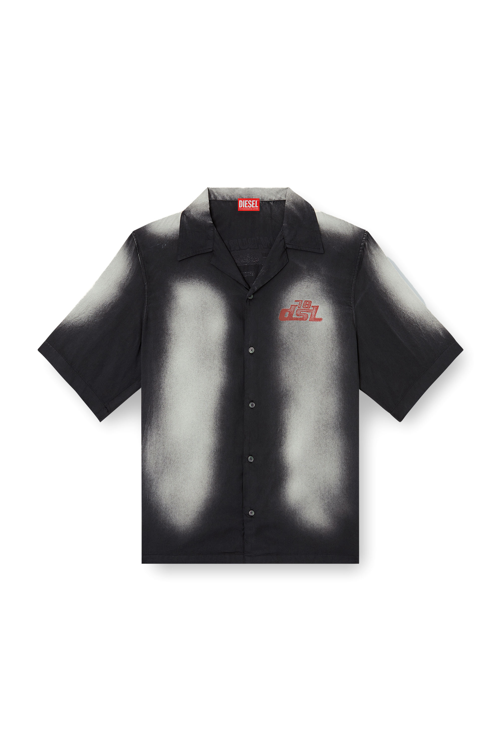 Diesel - S-ELLY, Man's Faded bowling shirt with logo prints in Black - 3