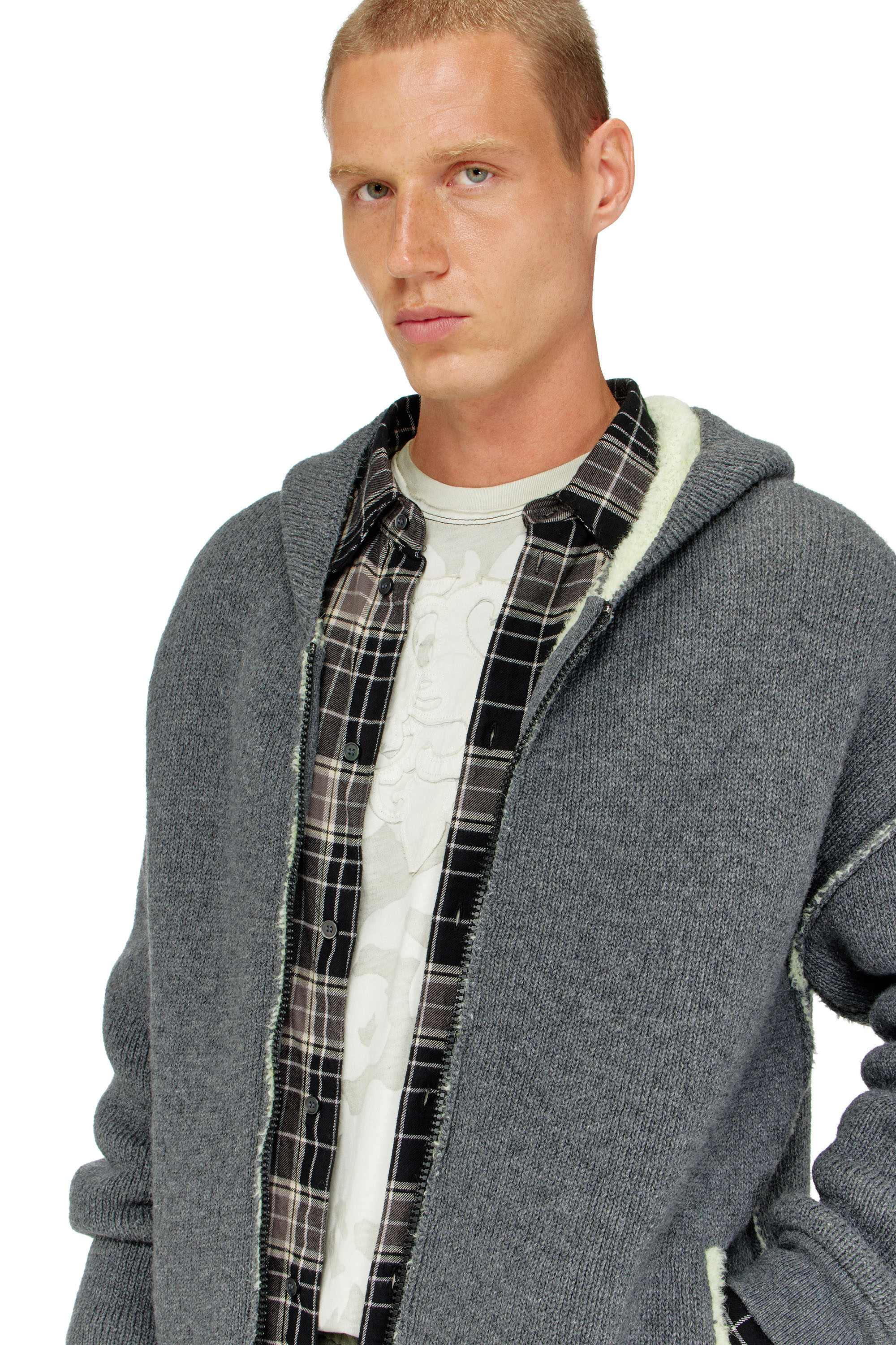 Diesel - K-BOUBBY, Man's Zip-up hoodie in dual-texture knit in null - 4
