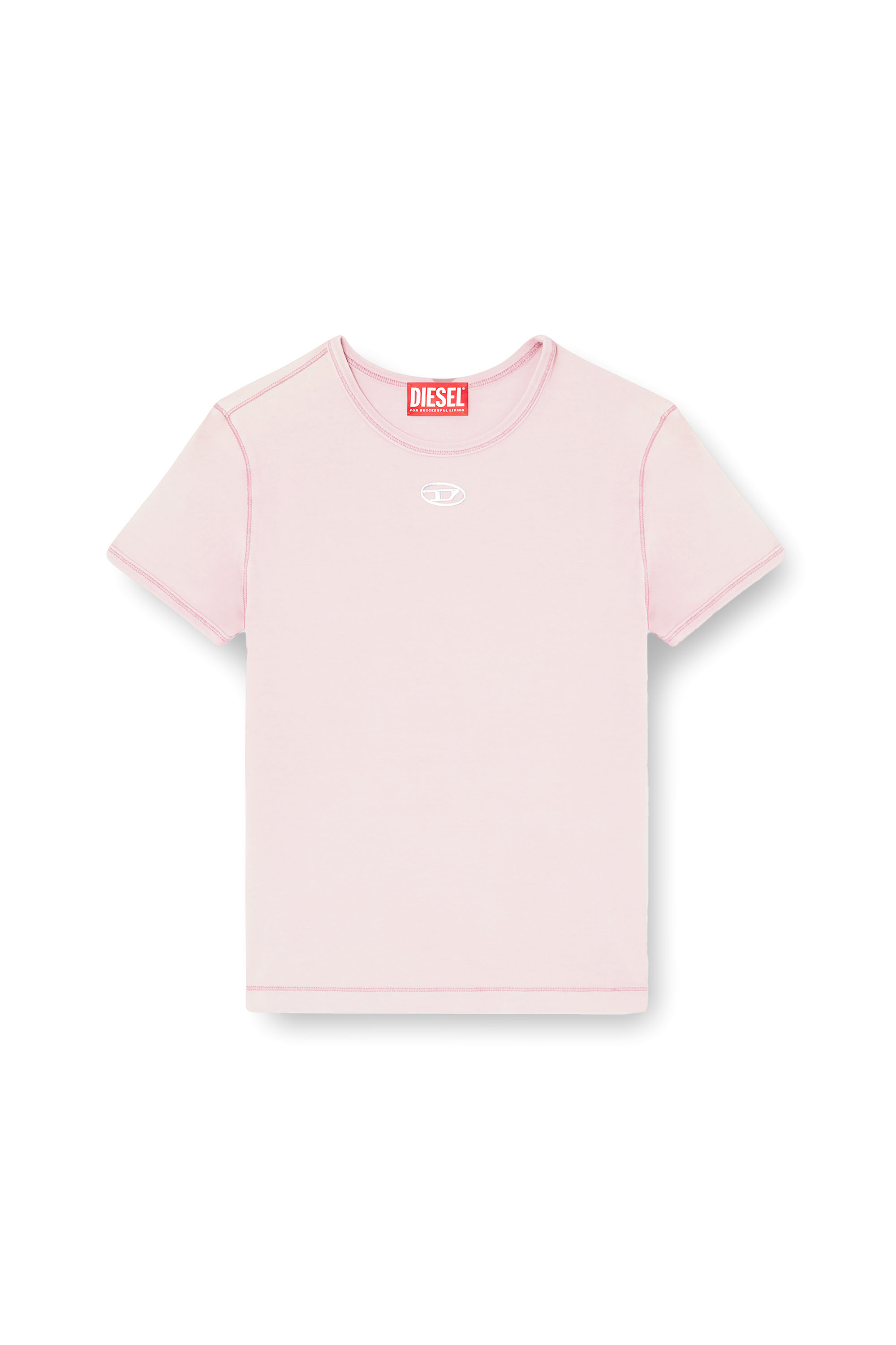Diesel - T-UNCUTIESLONG-OD, Woman's Slim-fit T-shirt with metallic Oval D in Pink - 3