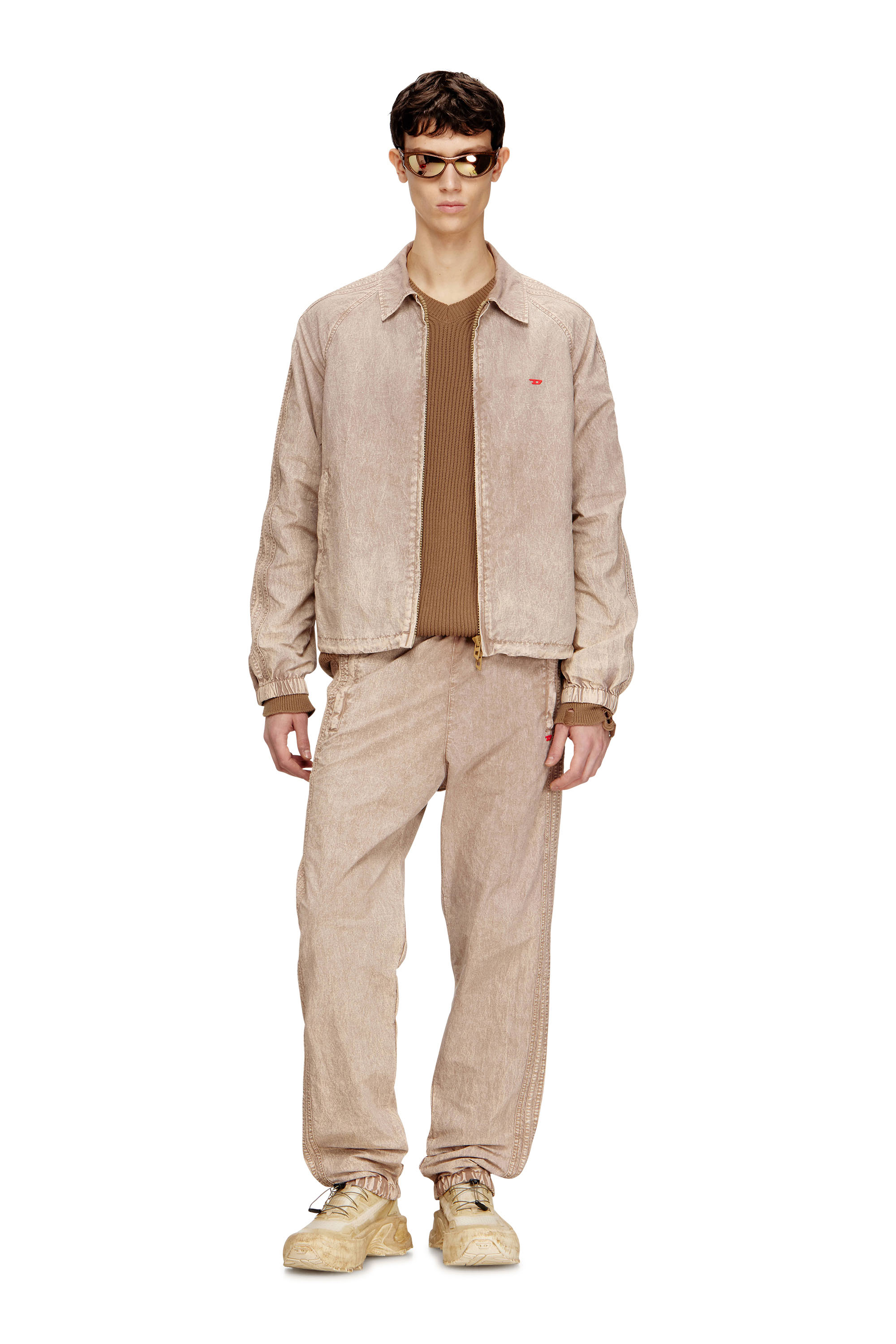 Diesel - J-FENIC-AG, Unisex's Taslan jacket with striped sleeves in Light Brown - 3