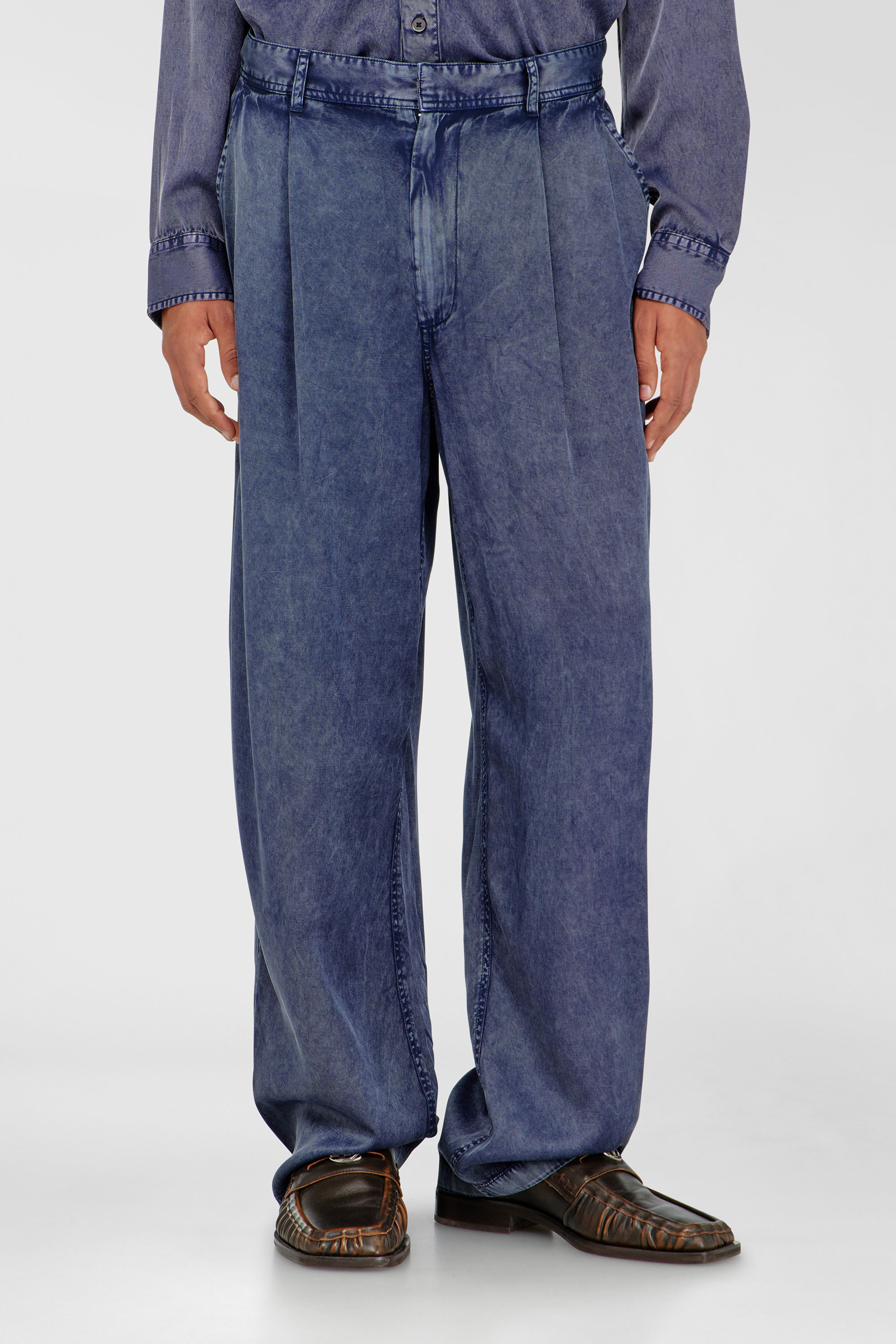 Diesel - P-FAUST-NIBC, Man's Wide-leg pants in denim-effect viscose in Blue - 3