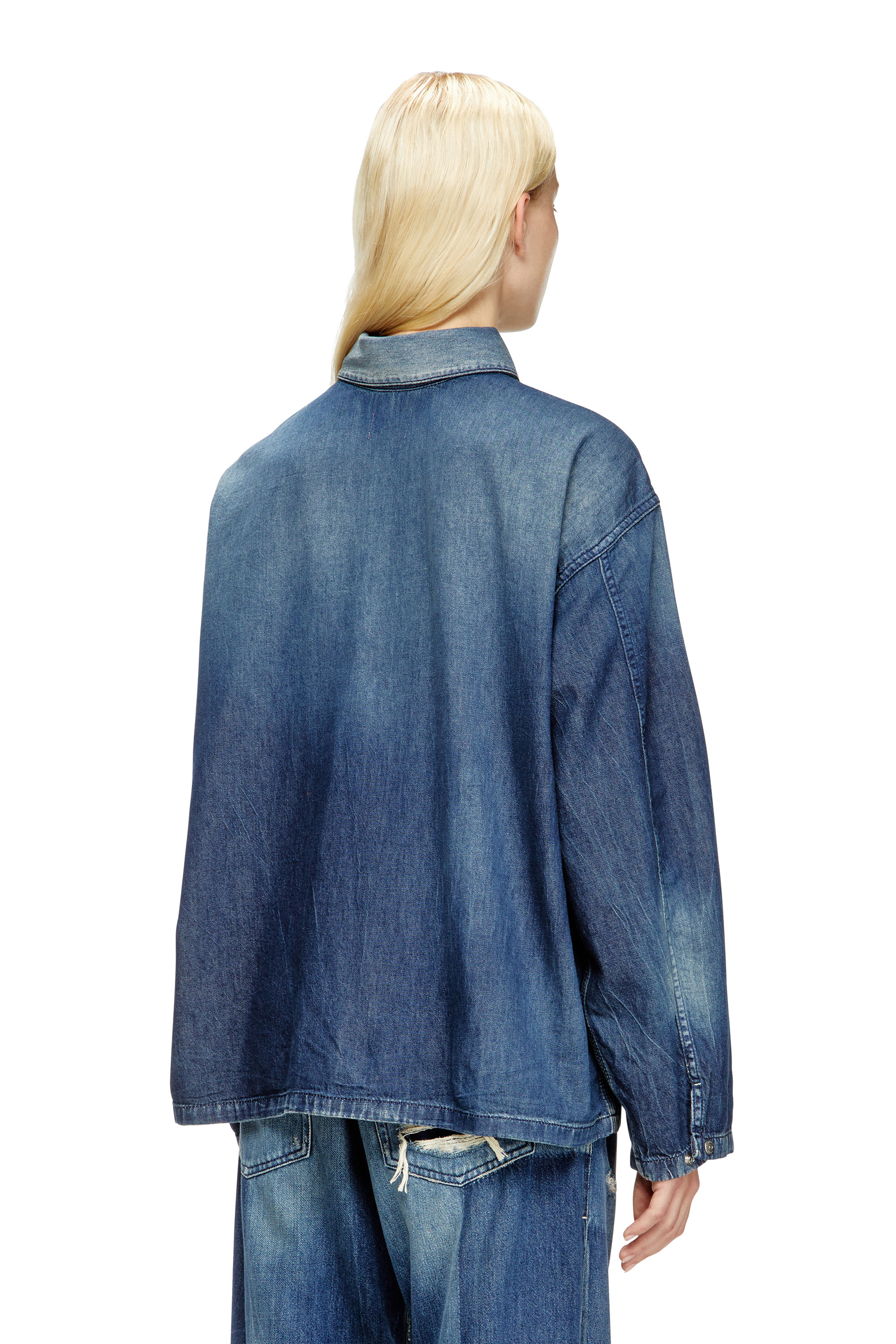 Diesel - DE-PRISS, Woman's Henley top in contrast-effect denim in Medium blue - 4