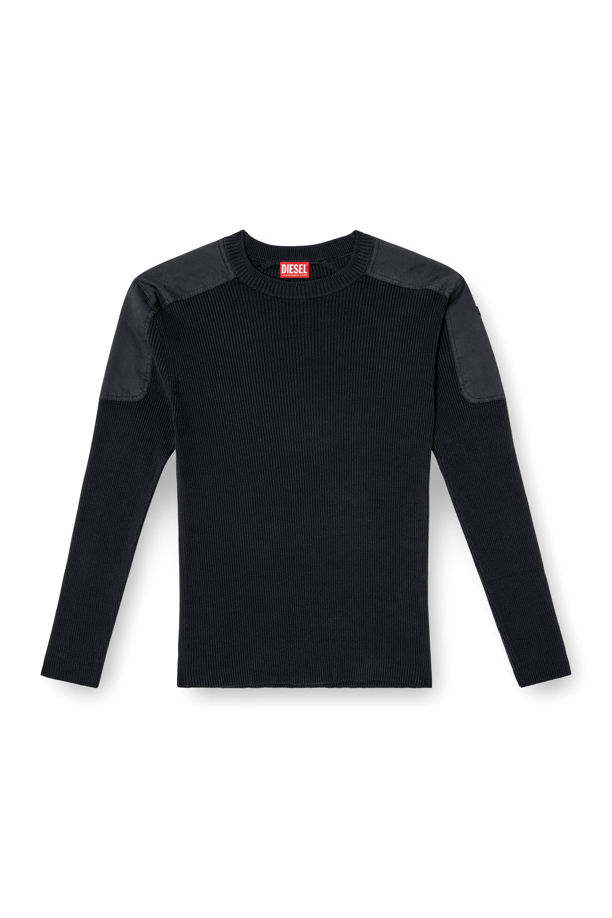 Diesel - K-MARTIN, Man's Ribbed jumper with shoulder panels in Black - 3