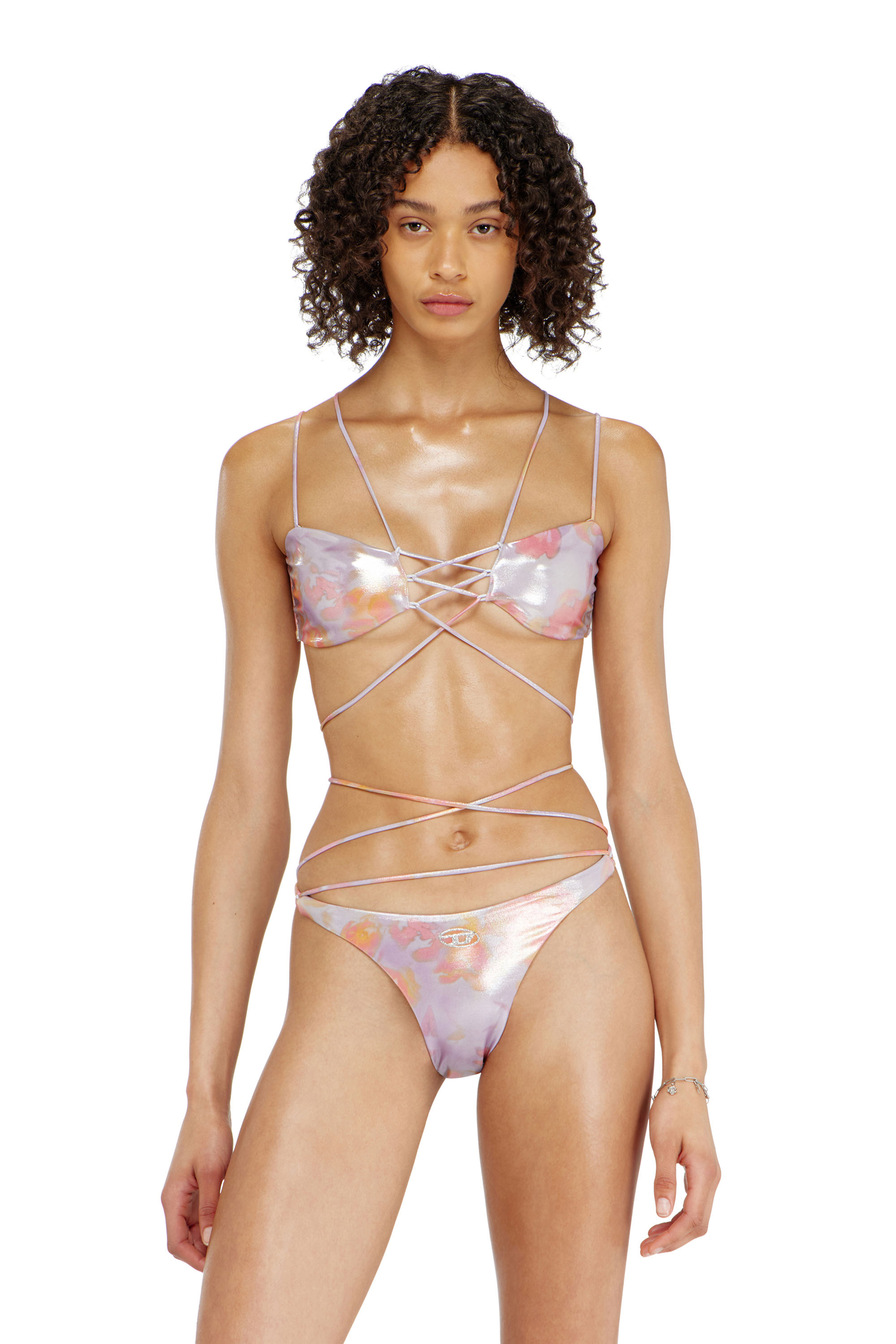 Diesel - NADINE-UTLT, Woman's Strappy metallic bikini top with floral print in Lilac - 1