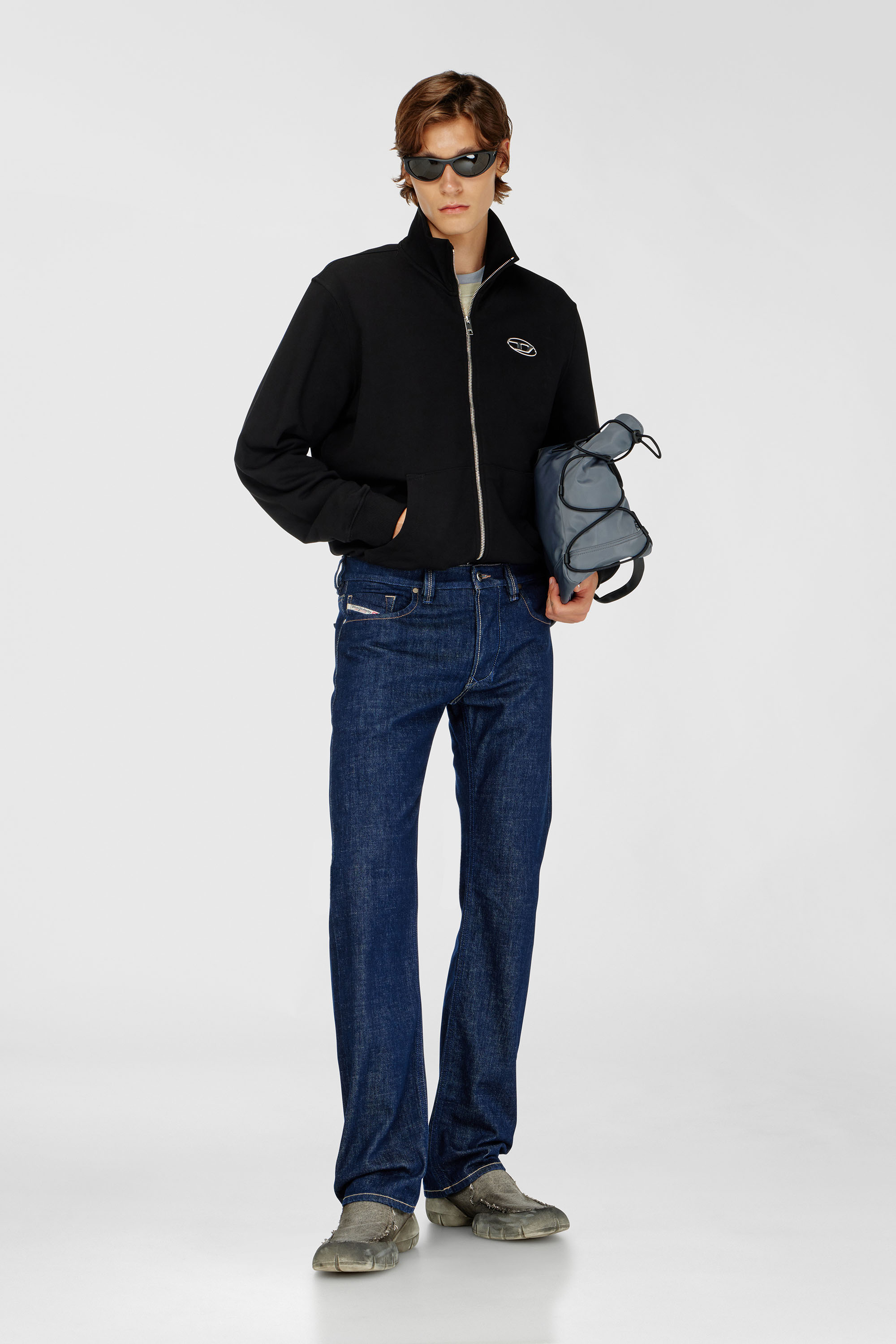 Diesel - S-GINNI-ZIP-OD, Man's Zip-up sweatshirt with metallic logo in Black - 2