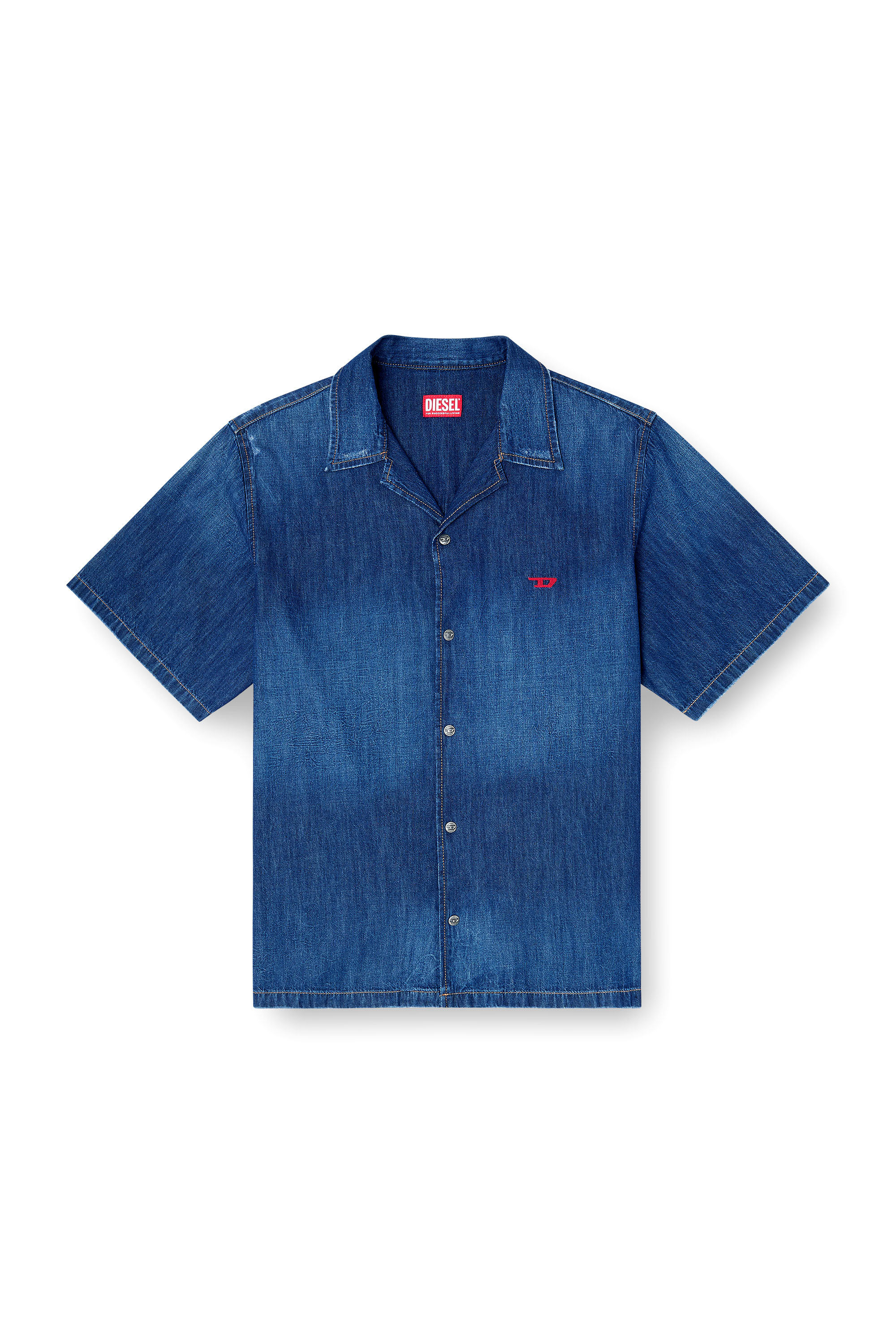 Diesel - D-NABIL-D, Man's Denim short-sleeve shirt in Medium blue - 2