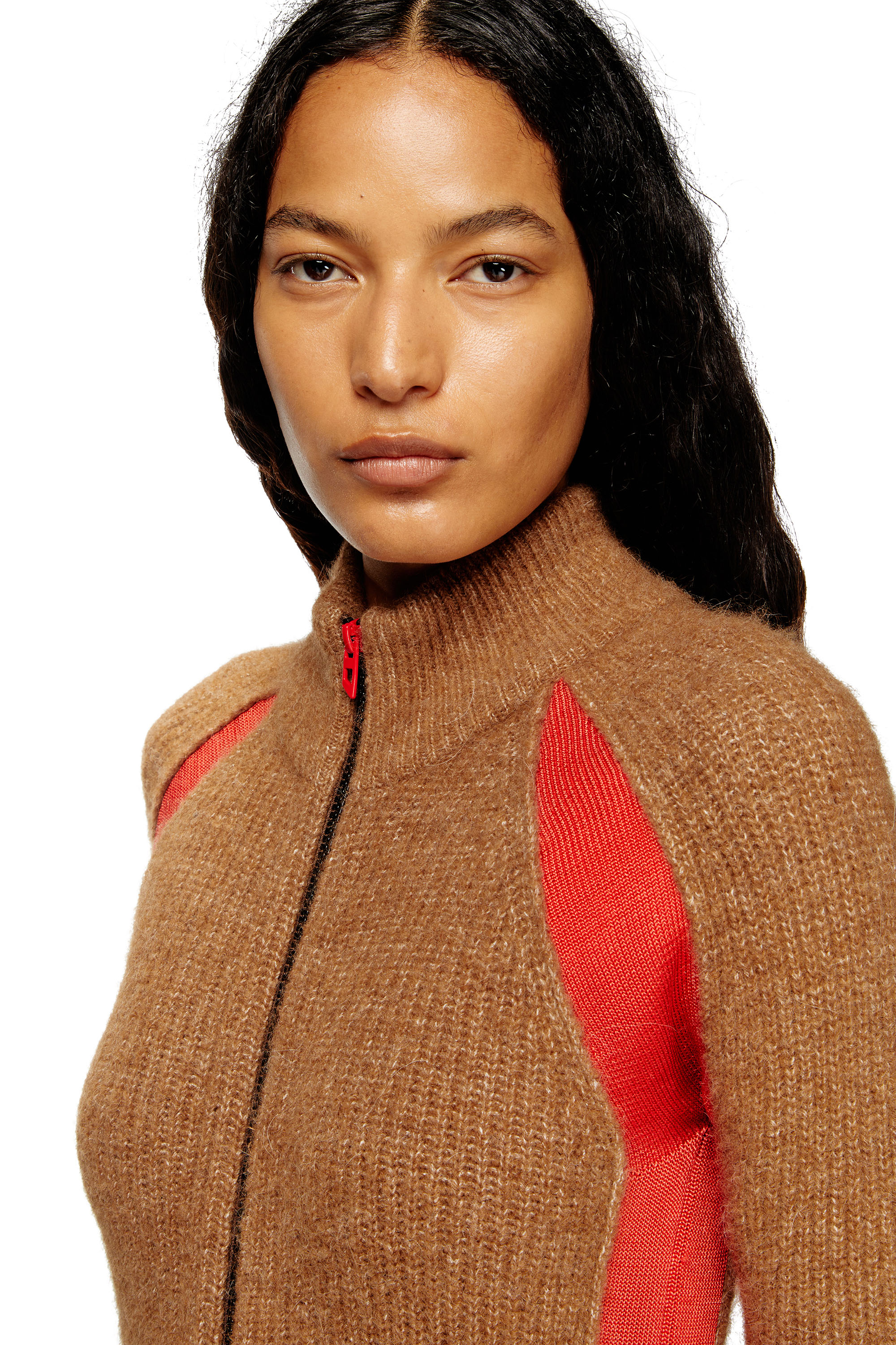 Diesel - M-LOUISE, Woman's Alpaca-blend cardigan with contrast inserts in Brown - 5