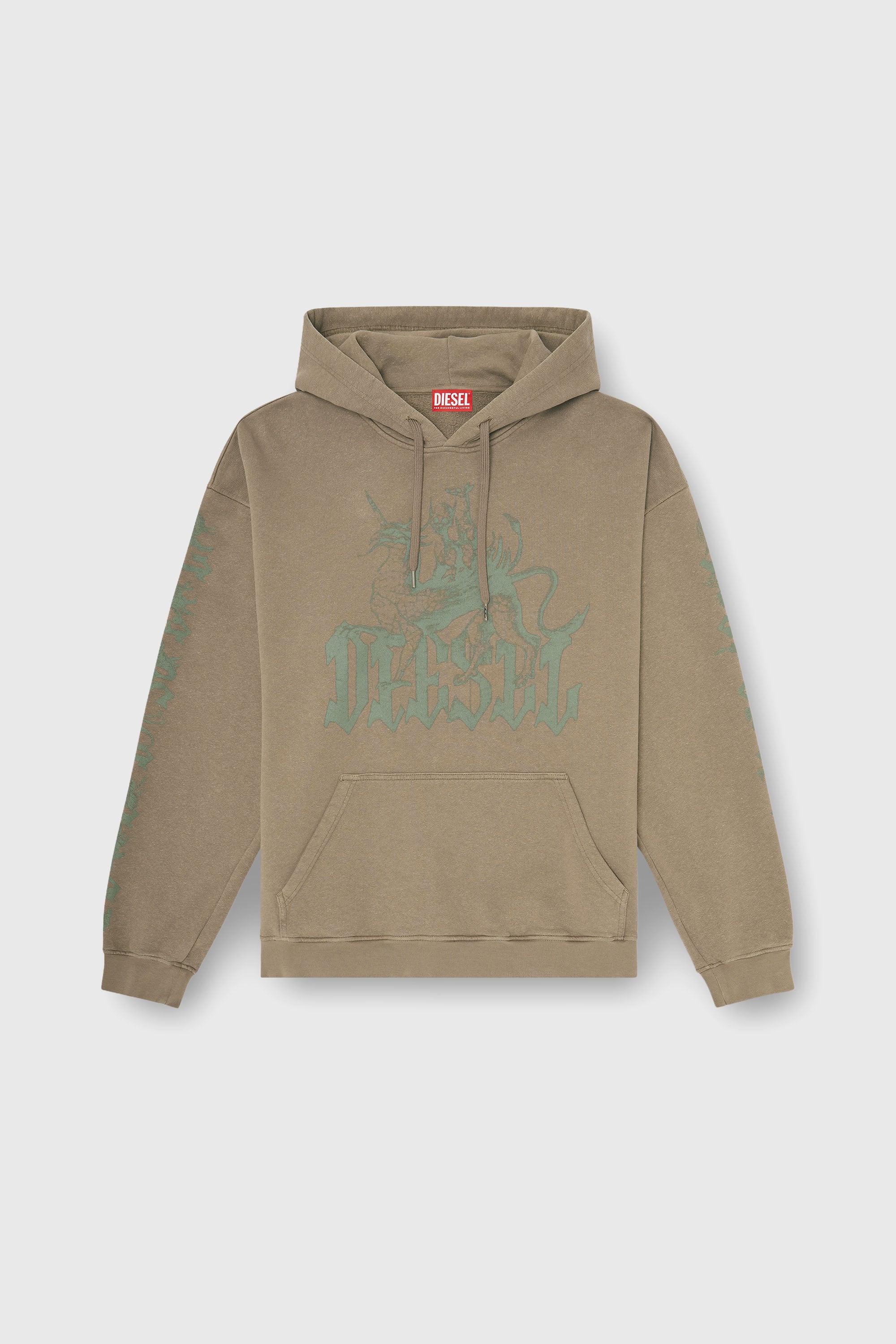 Diesel - S-GRIFFON, Man's Treated hoodie with griffin print in Light Brown - 2