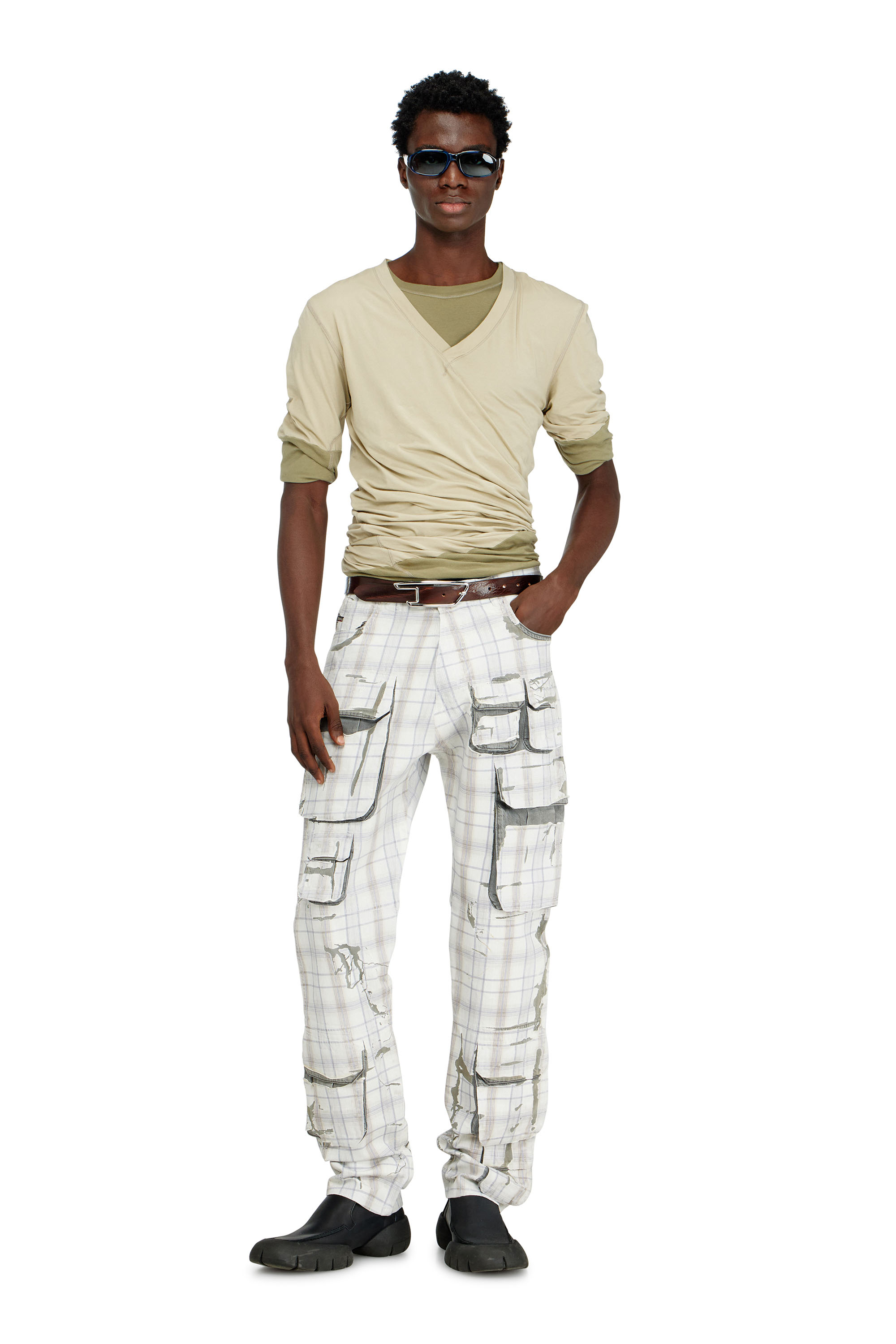 Diesel - T-MOODY-PLAIN, Man's Twisted double-layer top in Green - 2