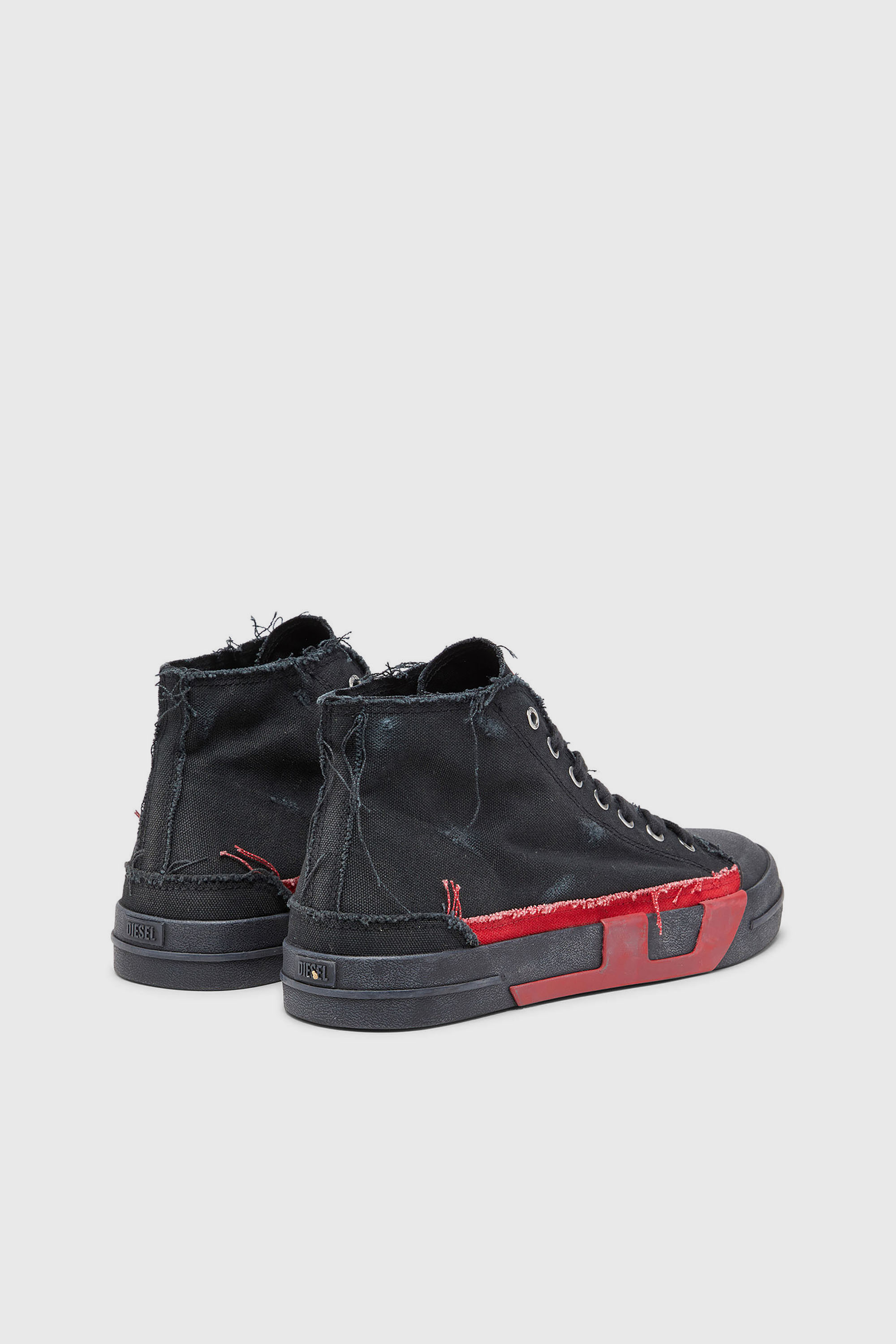 Diesel - S-D-VERSE MID II, Man's S-D-Verse-Distressed high-top sneakers in canvas in Black/Red - 3