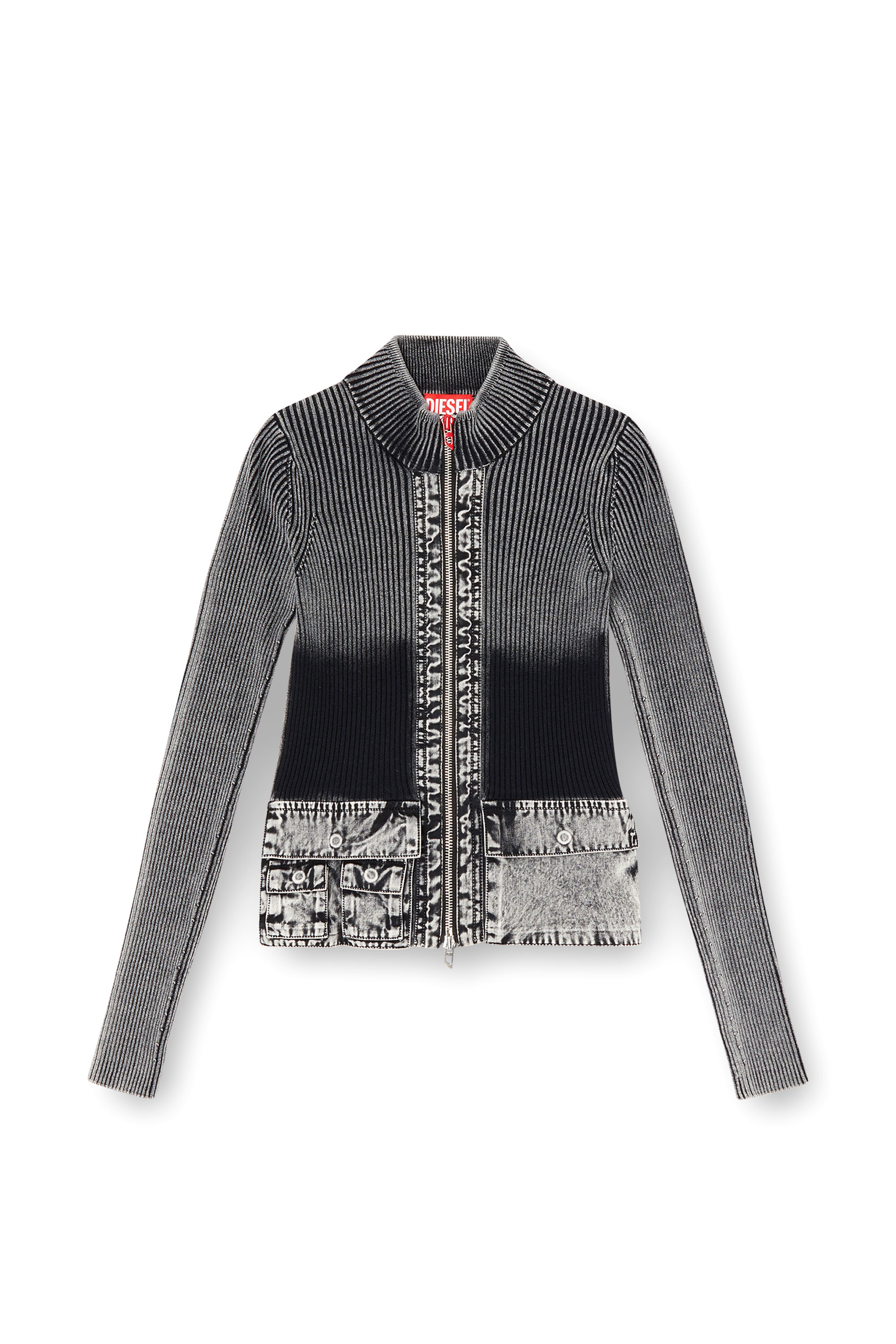 Diesel - M-MELISSA, Woman's Zip-up cardigan with denim cargo pockets in Dark grey - 2