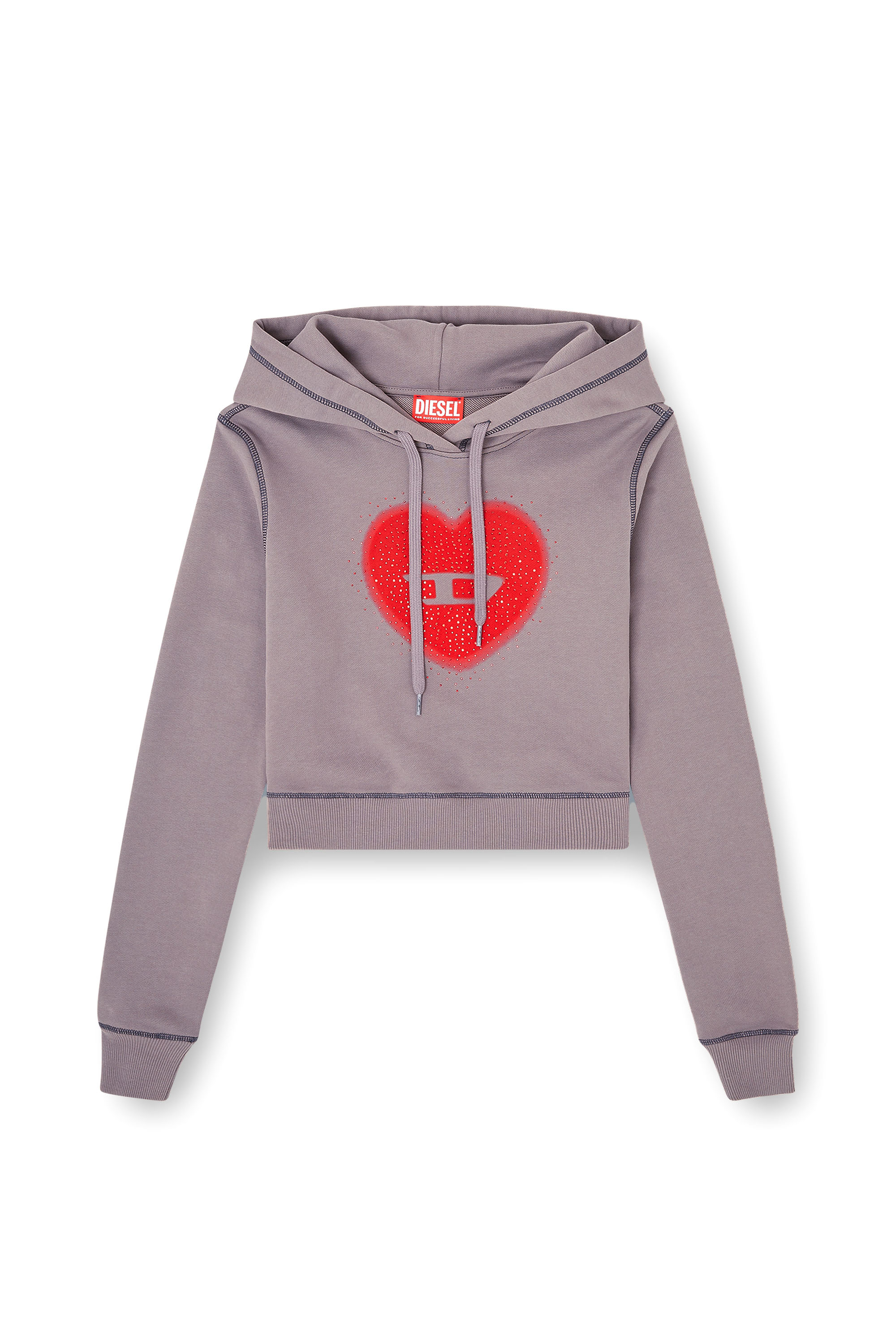 Diesel - F-SLIMMY-HOOD-S5, Woman's Hoodie with heart print and studs in Violet - 3