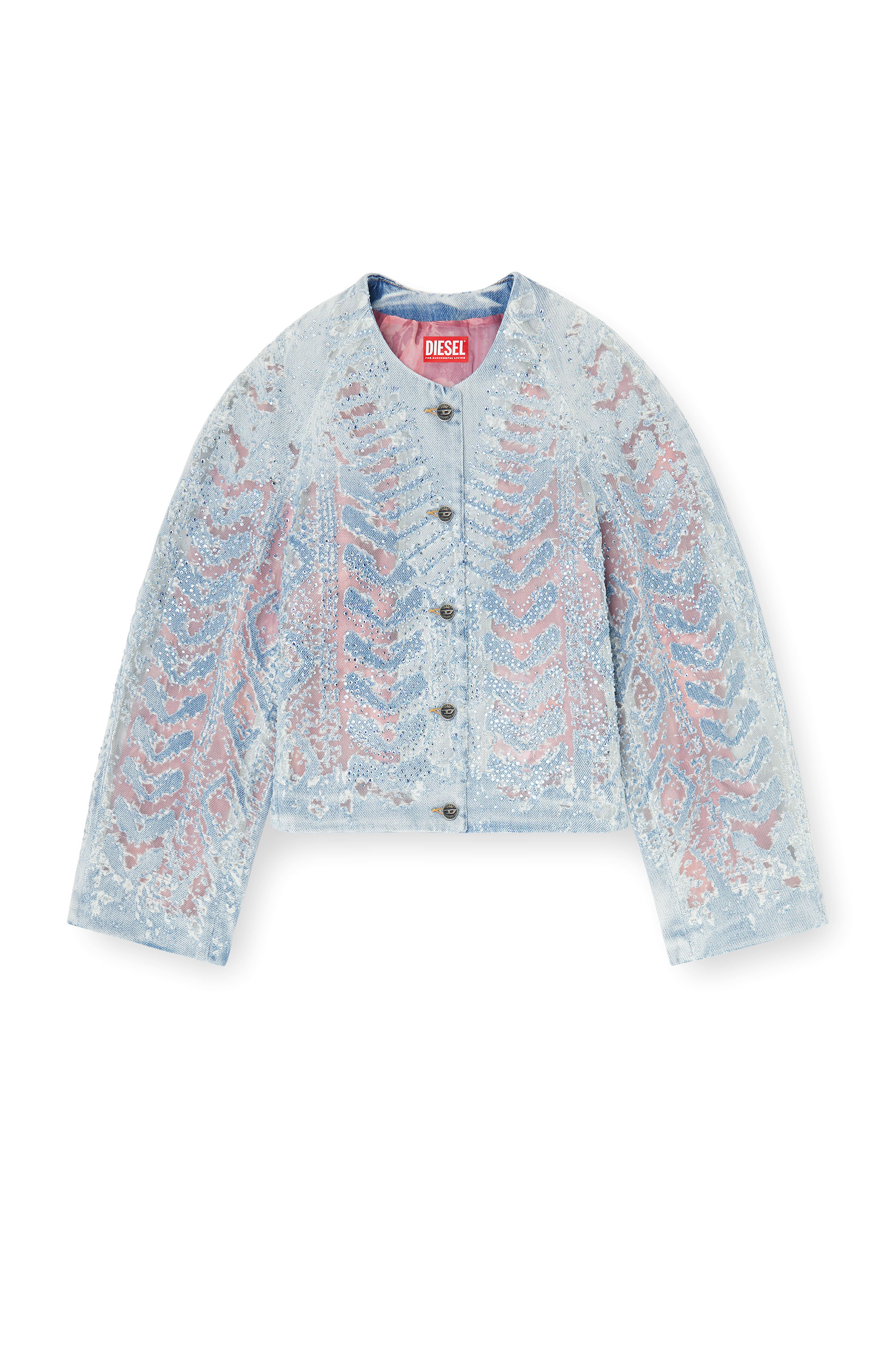 Diesel - DE-SOLIXIA-S, Woman's Jacket in microstone devor&eacute; denim in Light Blue - 3
