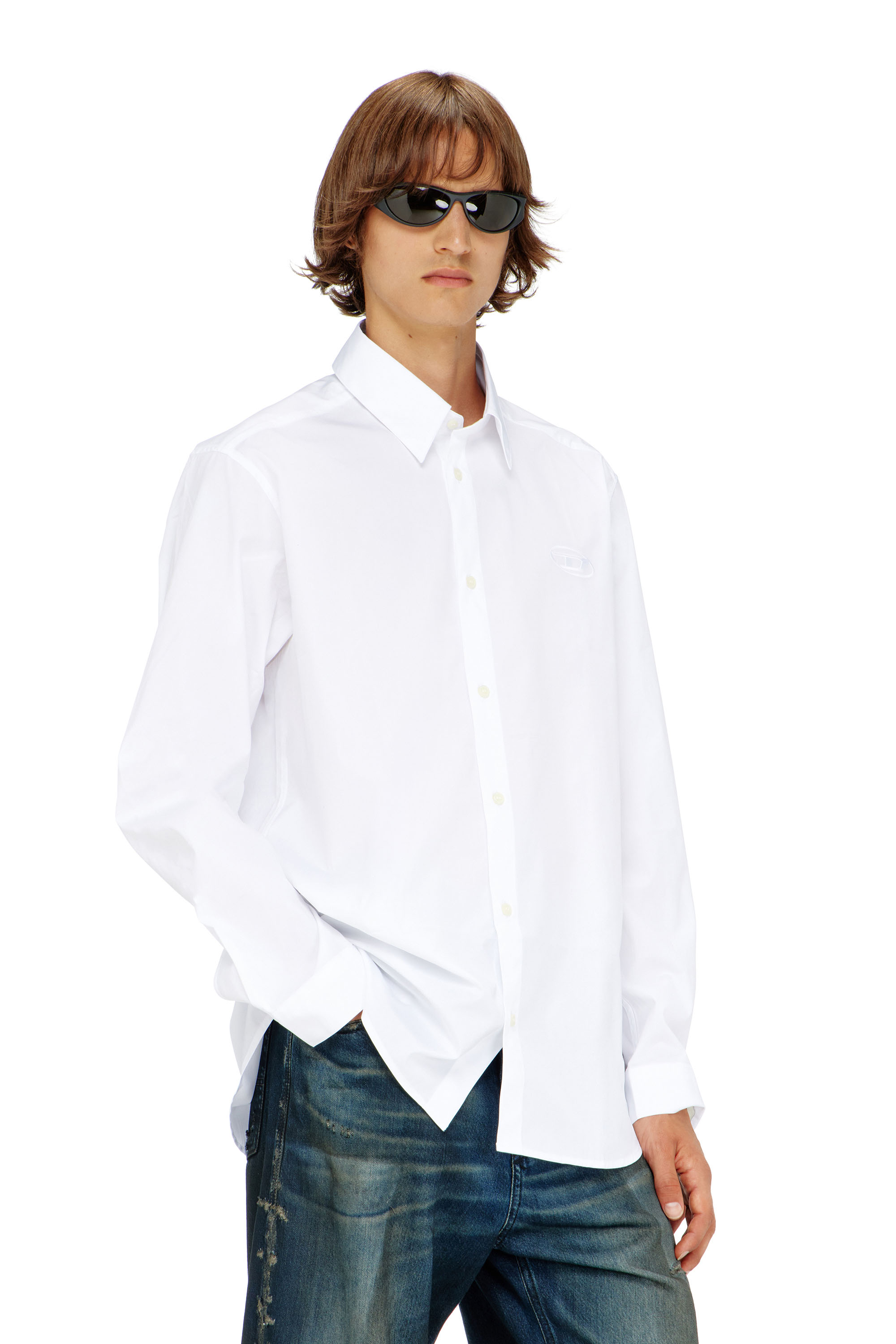 Diesel - S-SIMPLY-GSBH, Man's Stretch poplin shirt with embroidery in White - 3