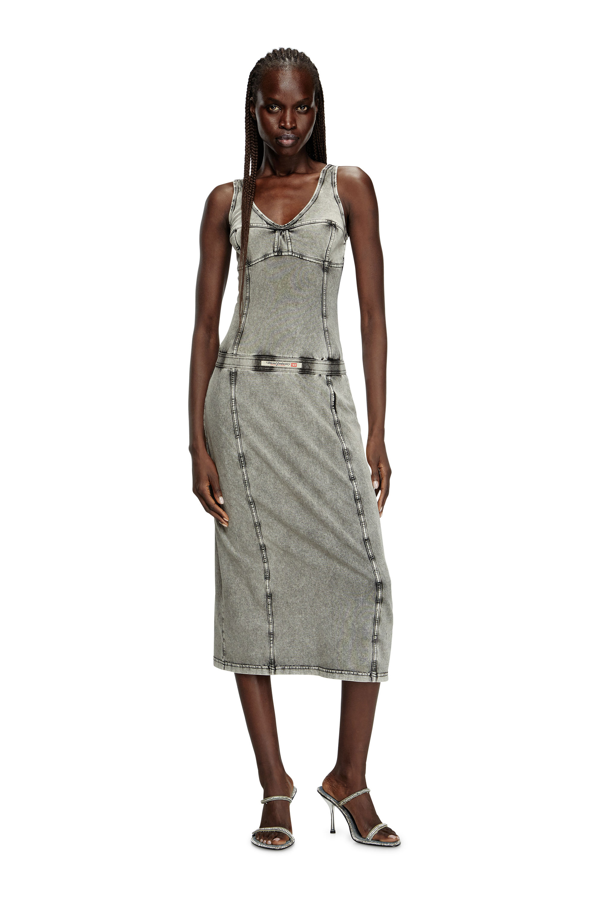 Diesel - D-INNY, Woman's Sleeveless midi dress with denim effect in Grey - 1