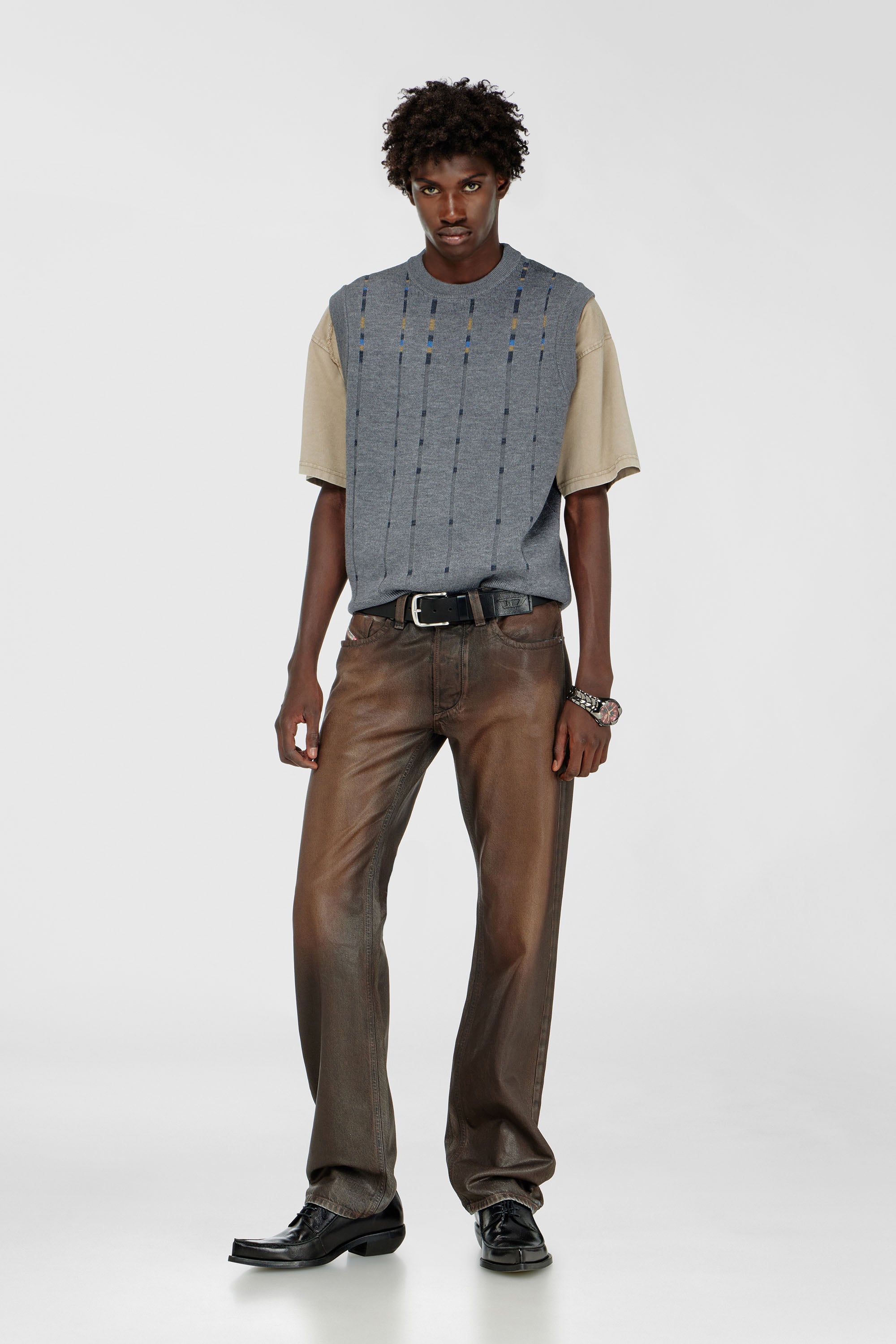 Wool vest with check effect