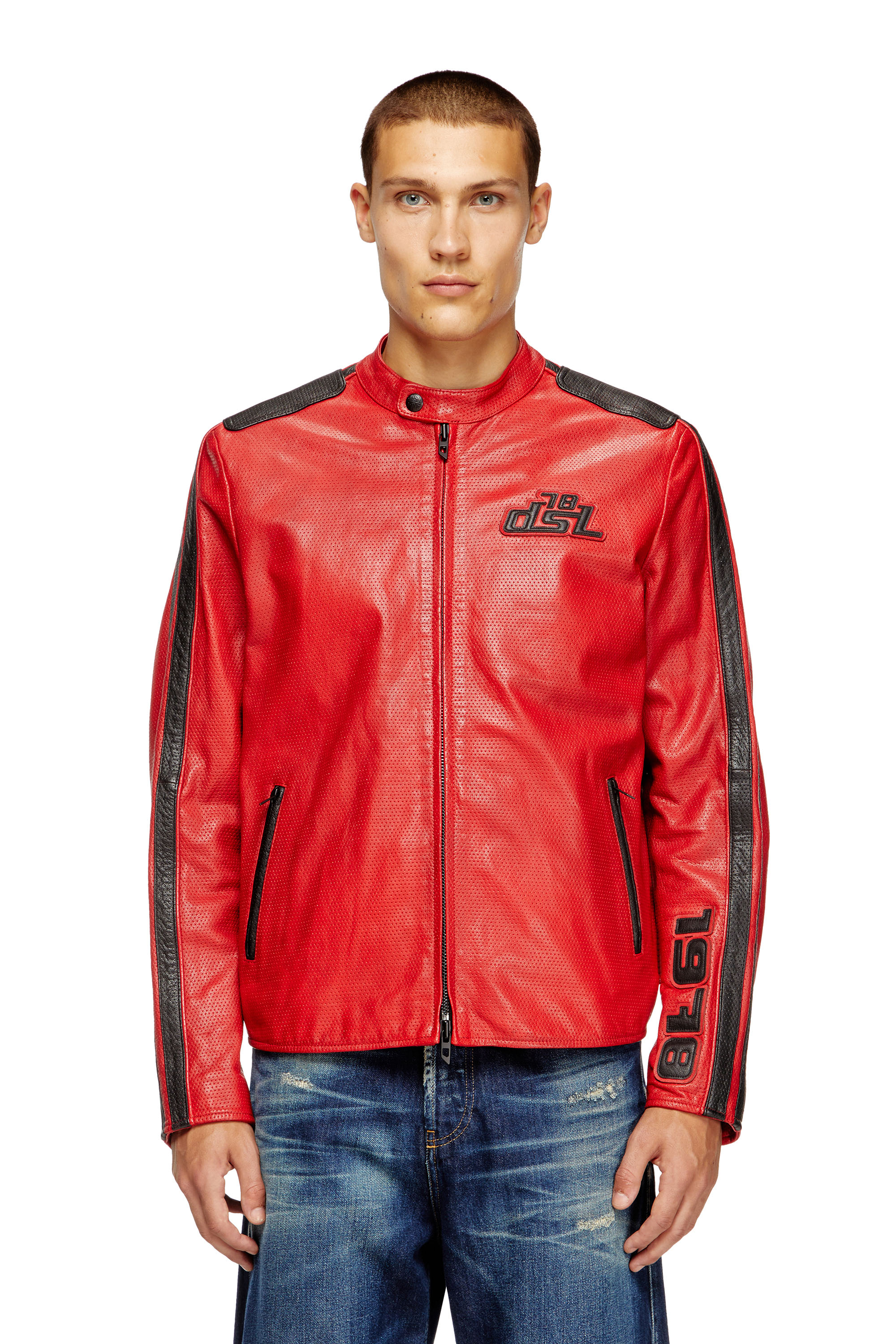 Diesel - L-POP, Unisex's Biker jacket in perforated leather in Red - 3